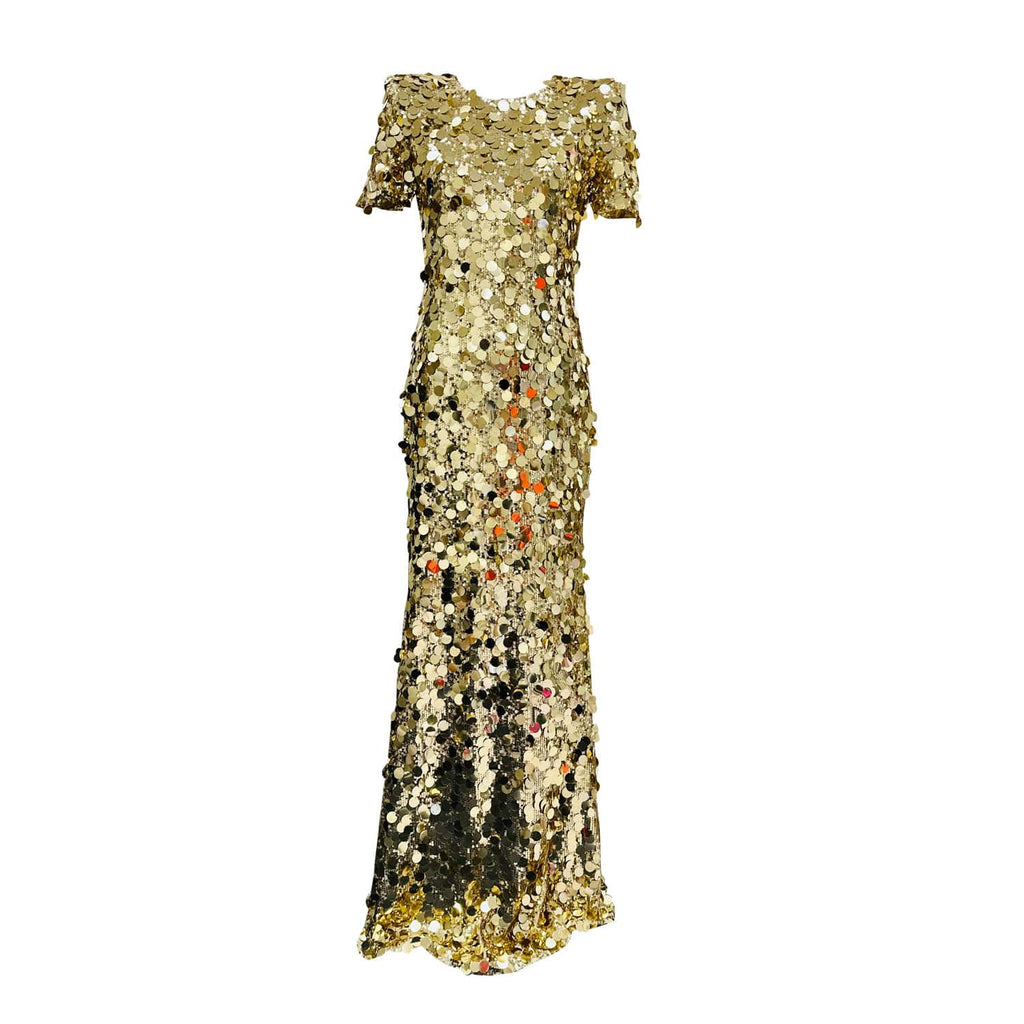 Mirrored Sequin Gown Gold