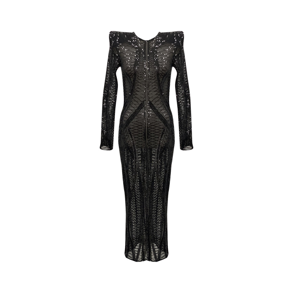Bahiti Black Sequin Geometric Midi Dress
