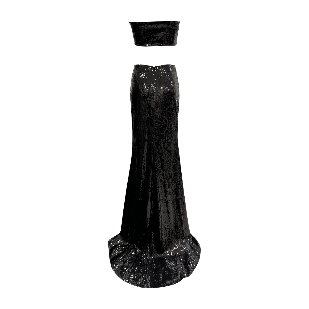 Black Sequin Crop Top And Skirt Set I Meraki Official