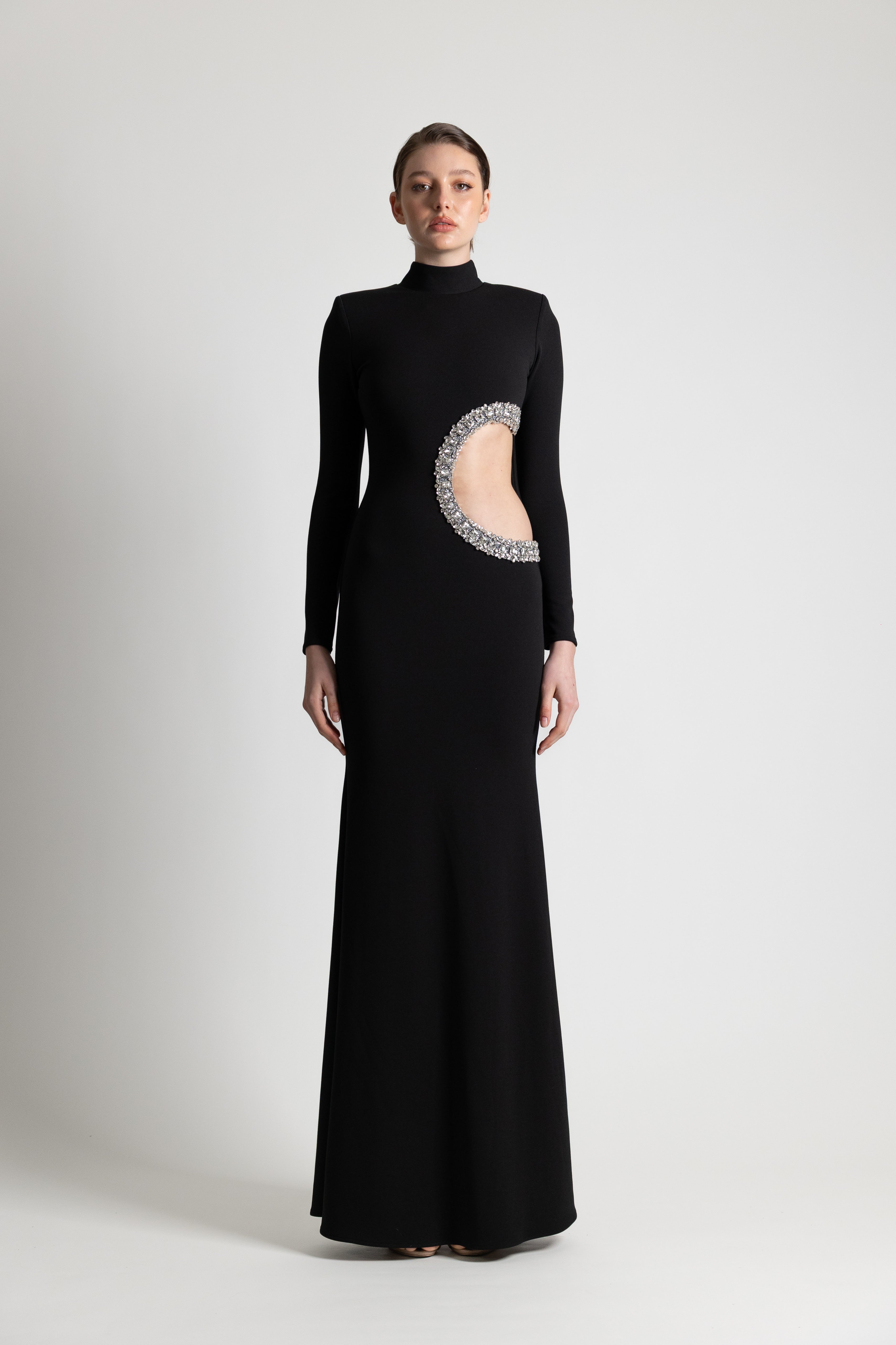 CUTOUT DIAMOND CREPE GOWN