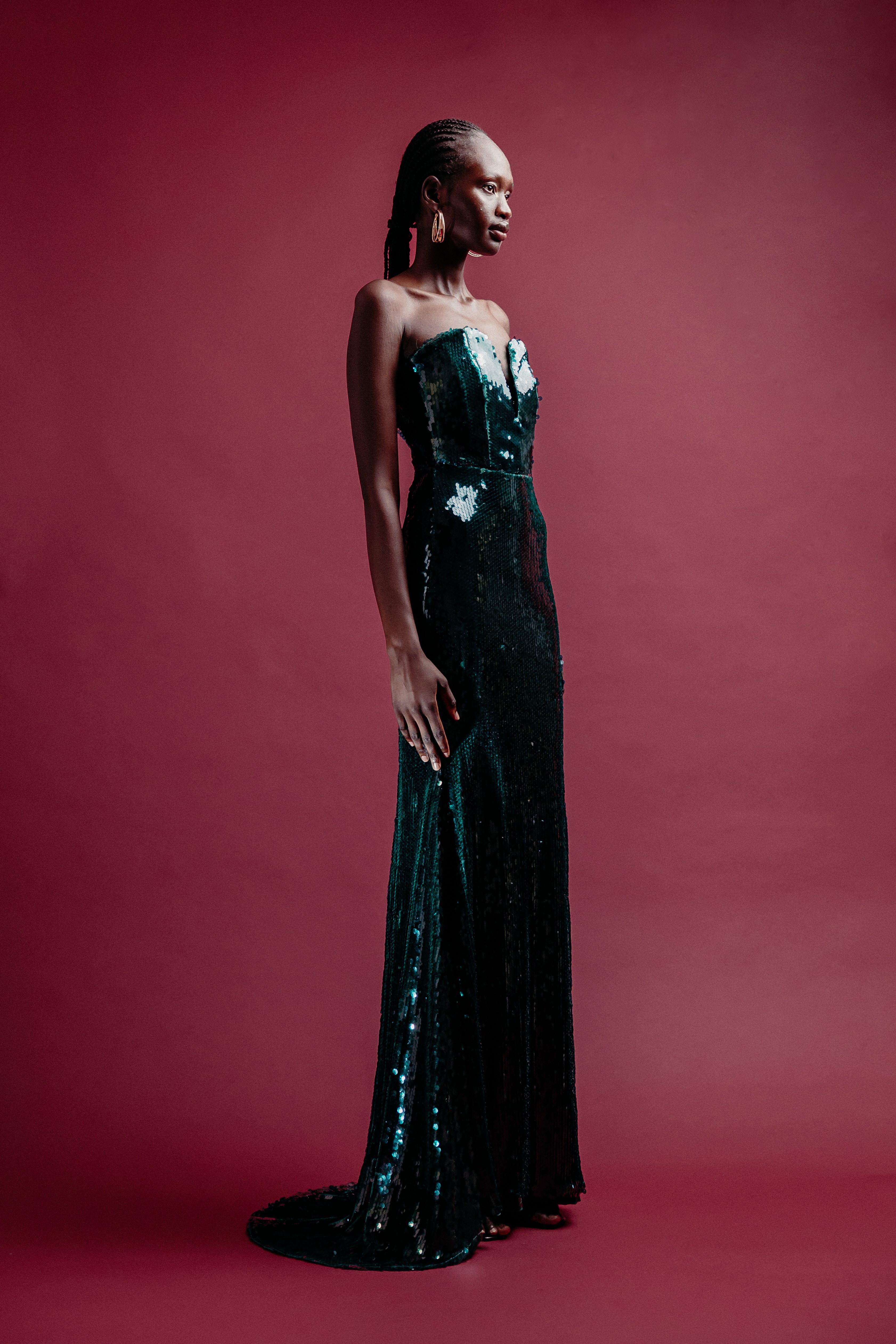 Emerald Sequin Strapless Gown