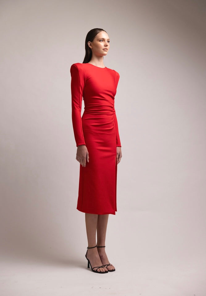 RED EMMA MIDI DRESS