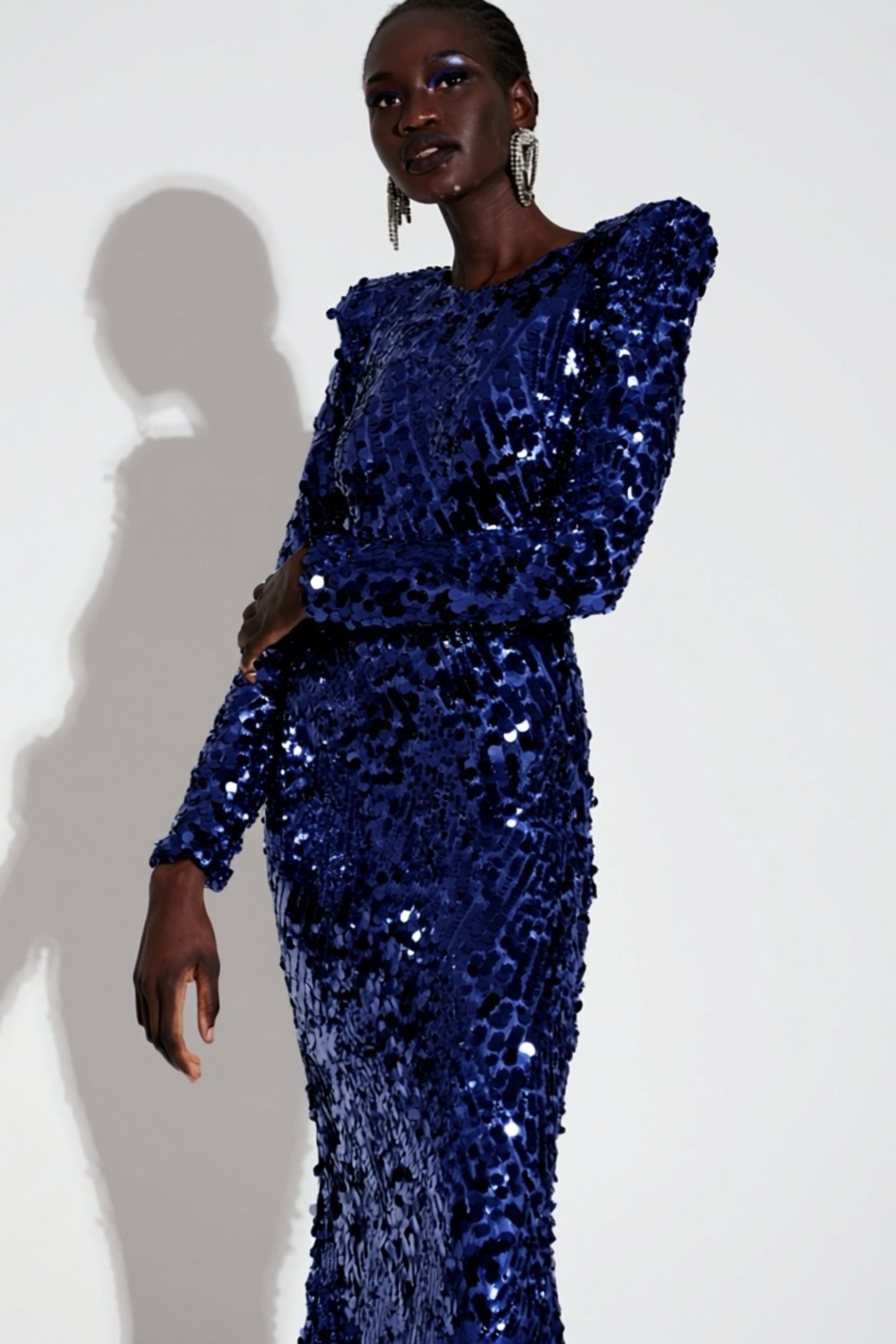 NAVY MIRROR SEQUIN GOWN