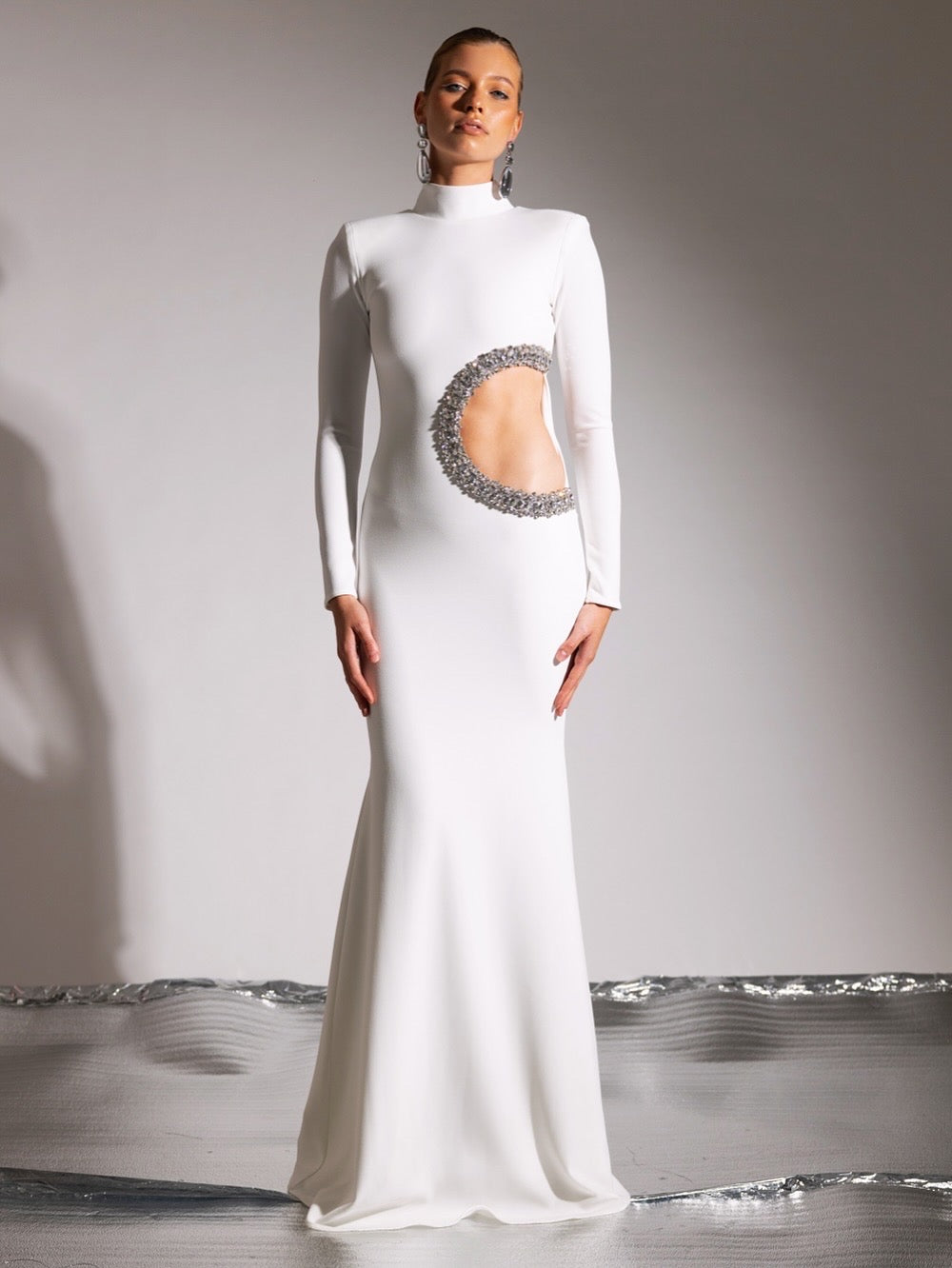 CUTOUT DIAMOND CREPE GOWN