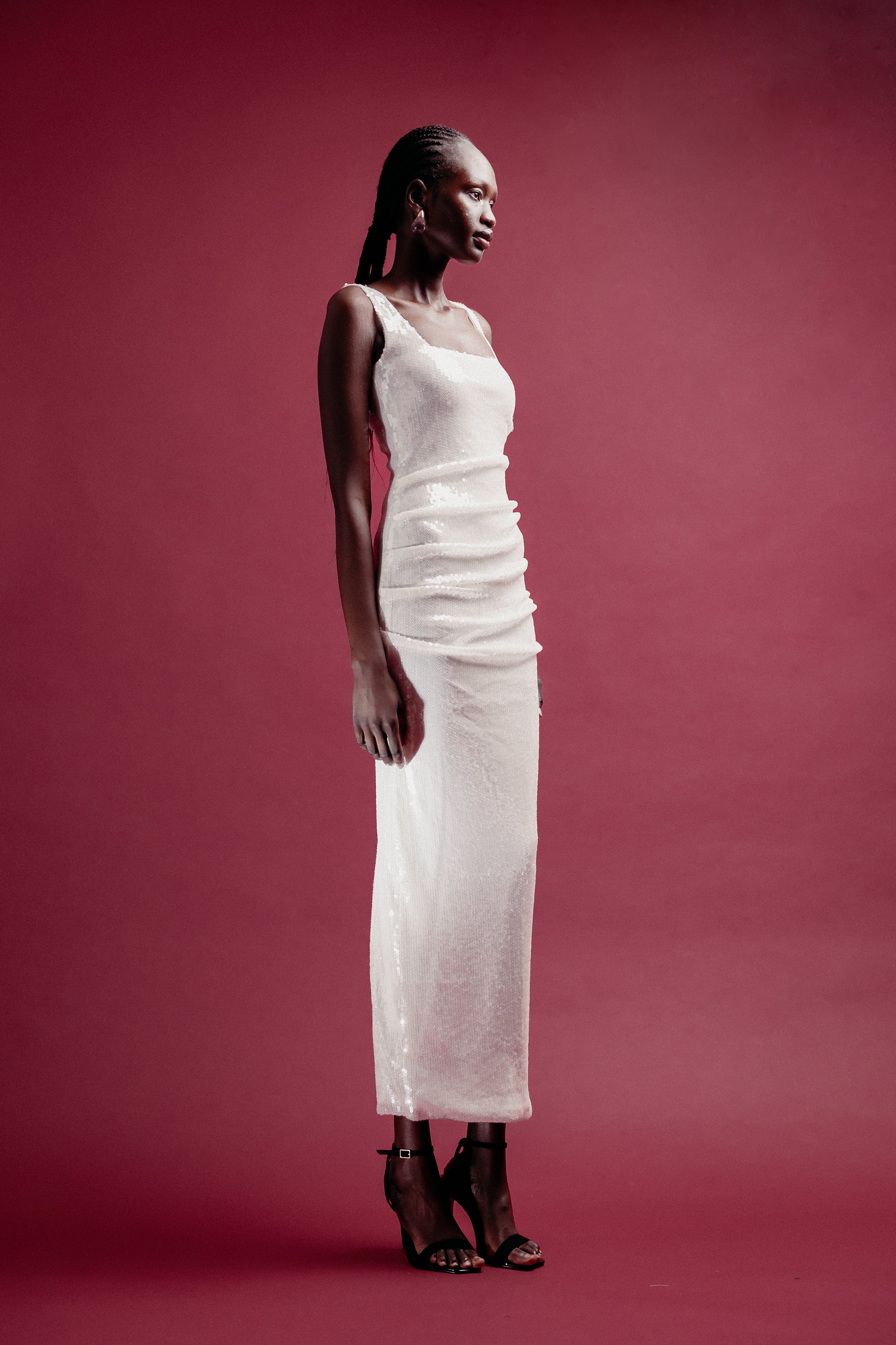 SQUARE NECK SEQUIN DRESS