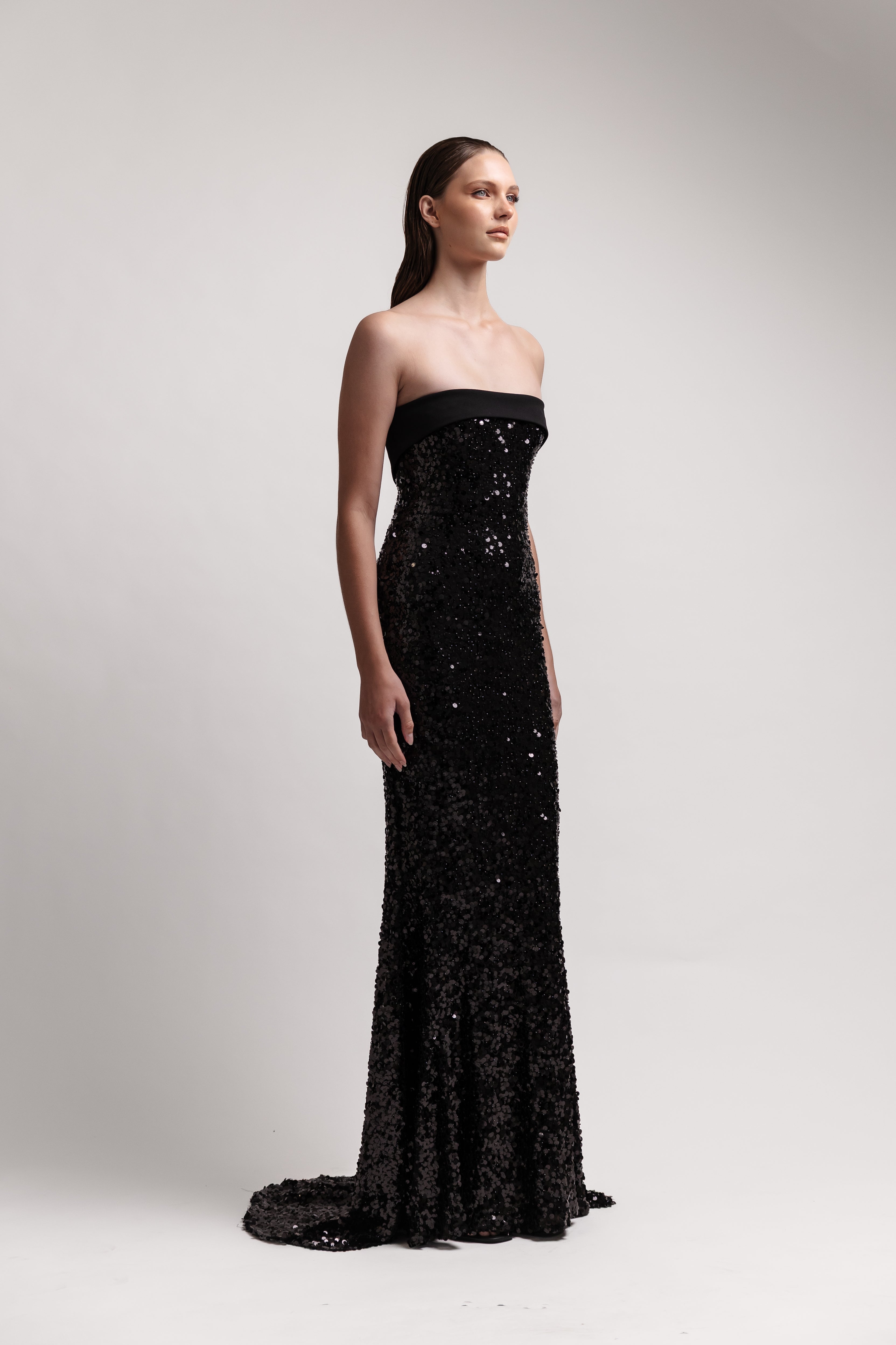 Sequin Strapless Gown