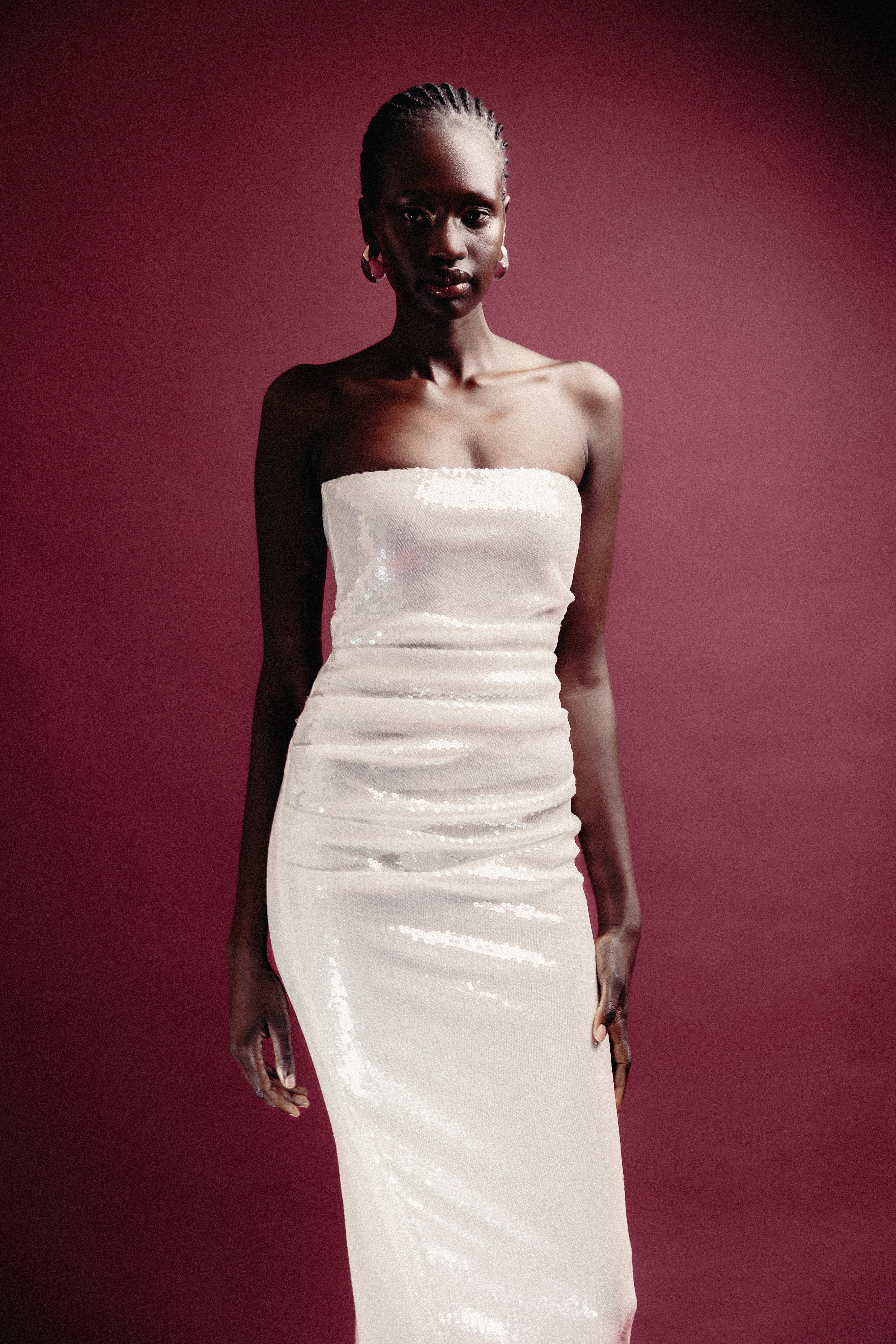 SEQUIN STRAPLESS DRESS