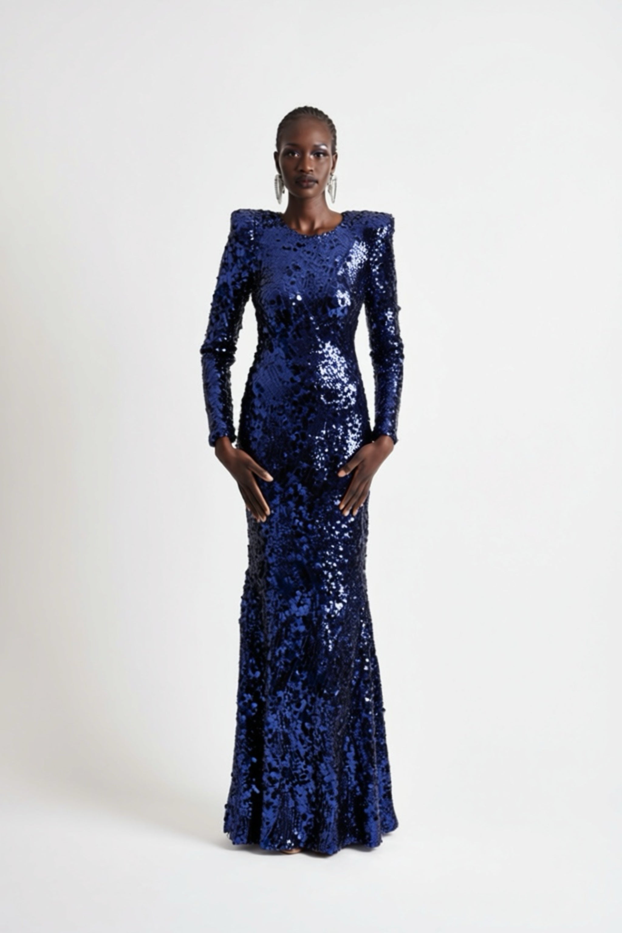 NAVY MIRROR SEQUIN GOWN