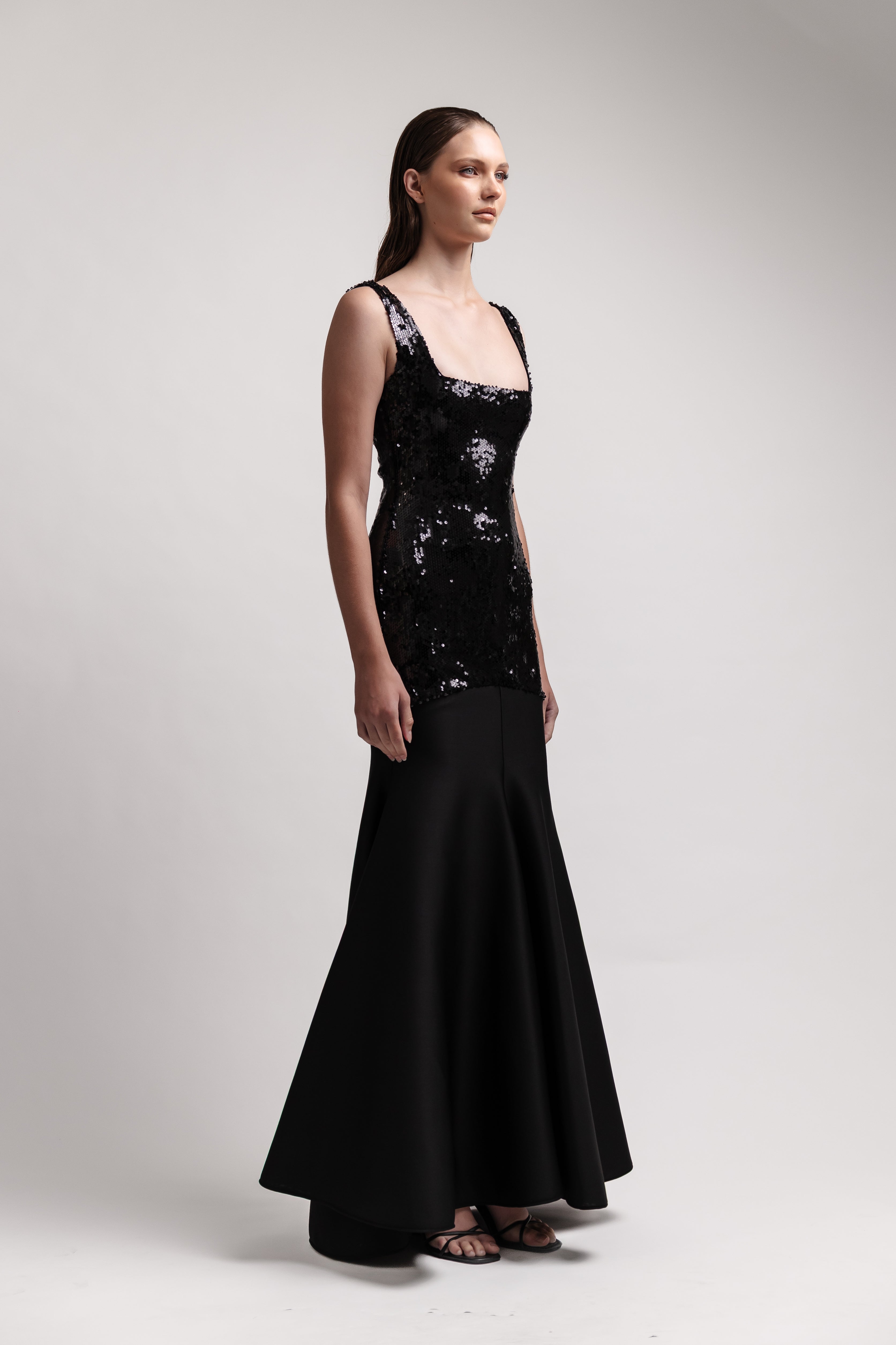 SEQUIN SQAURE NECK GOWN
