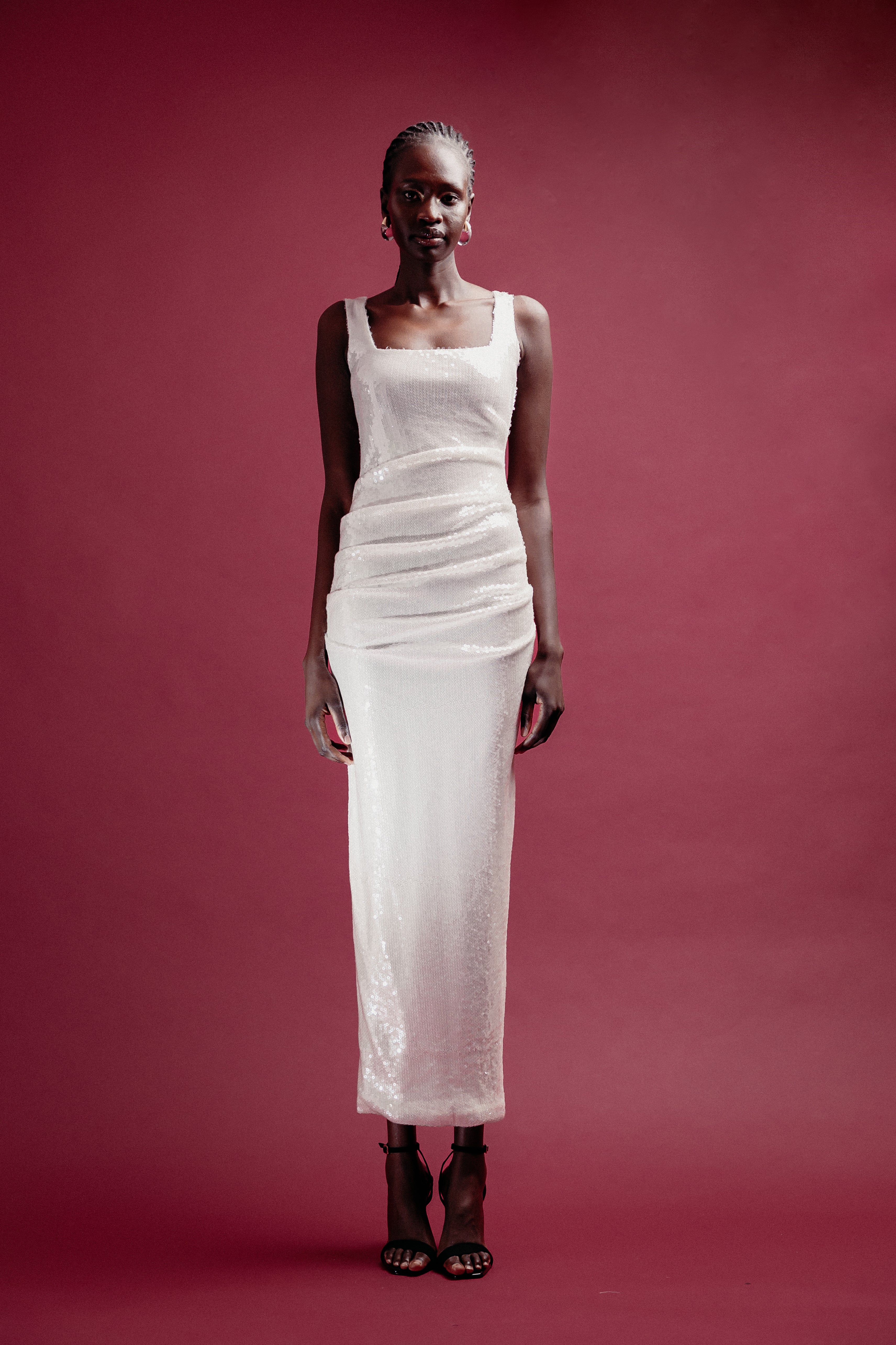 SQUARE NECK SEQUIN DRESS