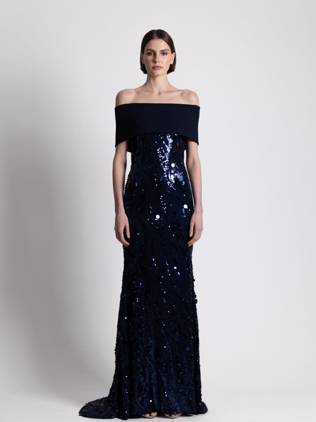 MIDNIGHT OFF SHOULDER  GOWN