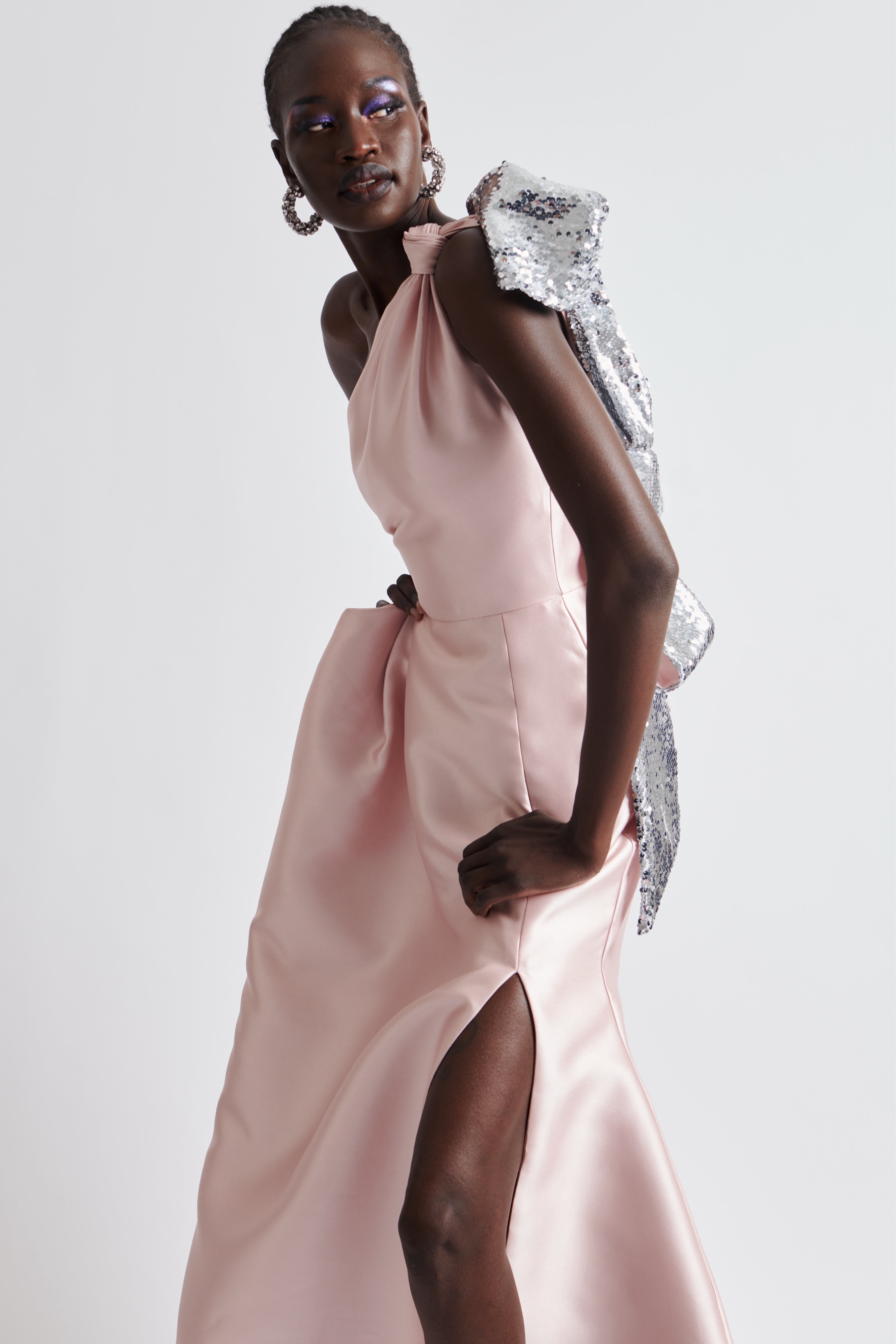 SEQUIN BOW ONE SHOULDER BALL GOWN