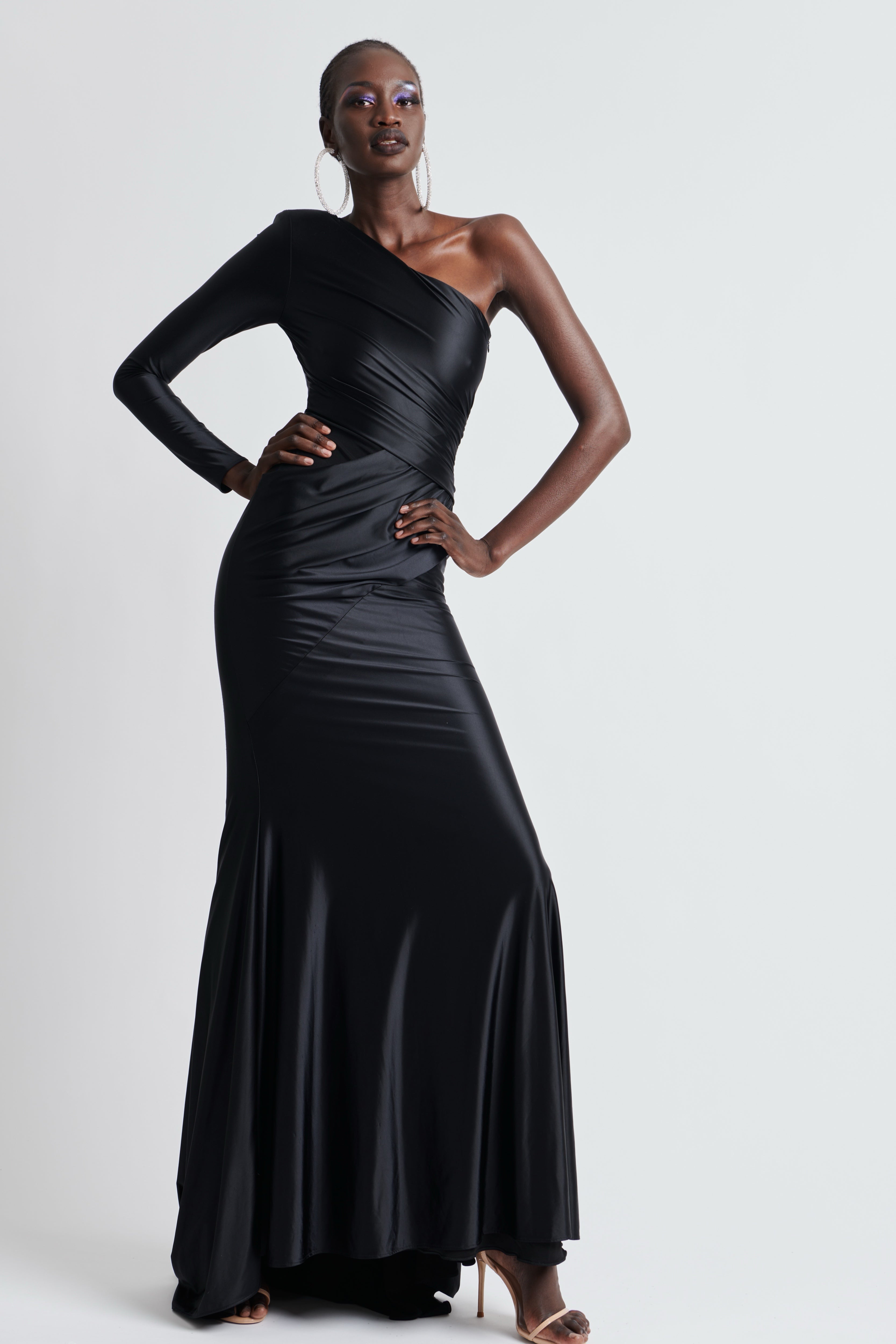 ONE SHOULDER RUCHE GOWN