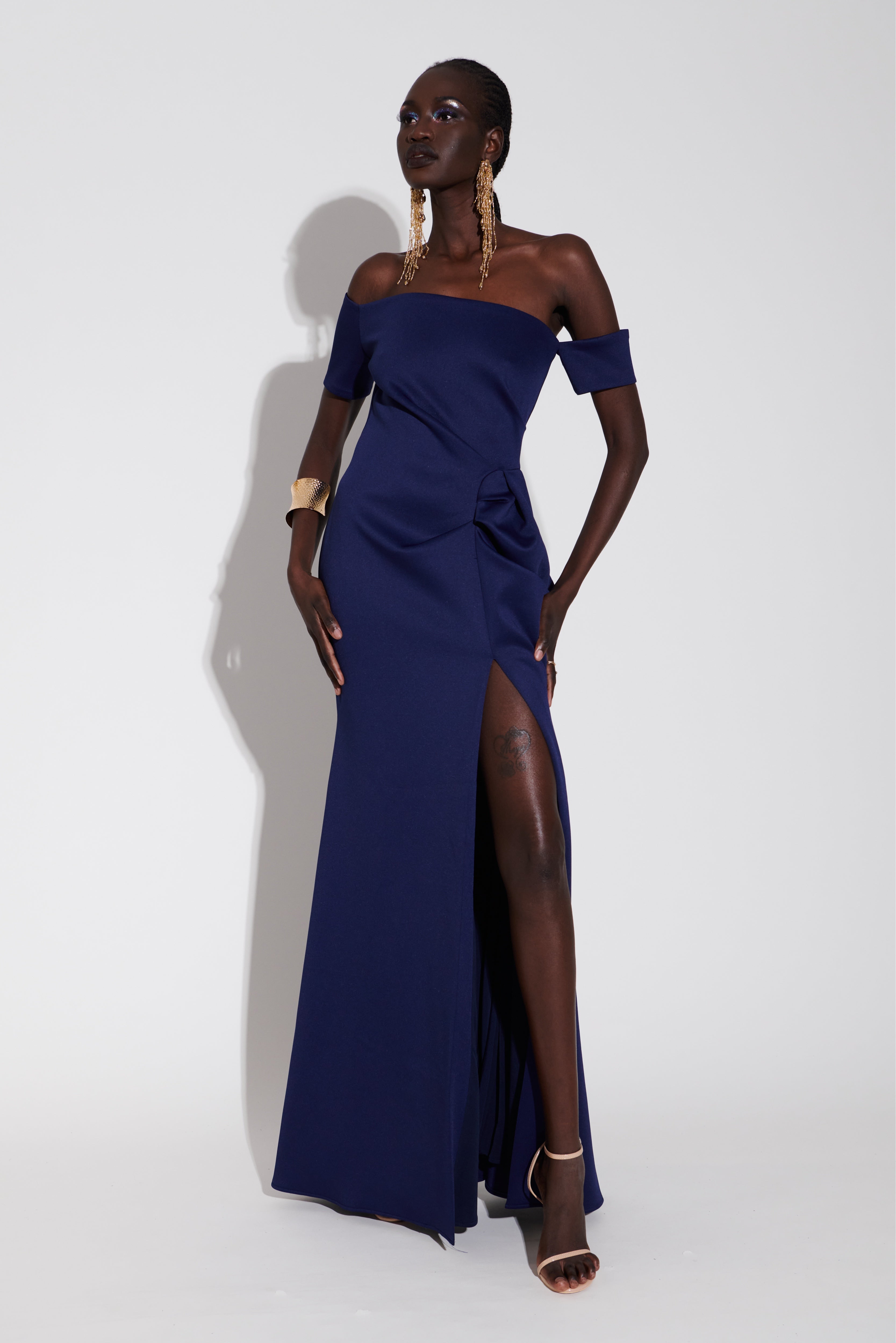 NEOPRENE DRAPED GOWN NAVY