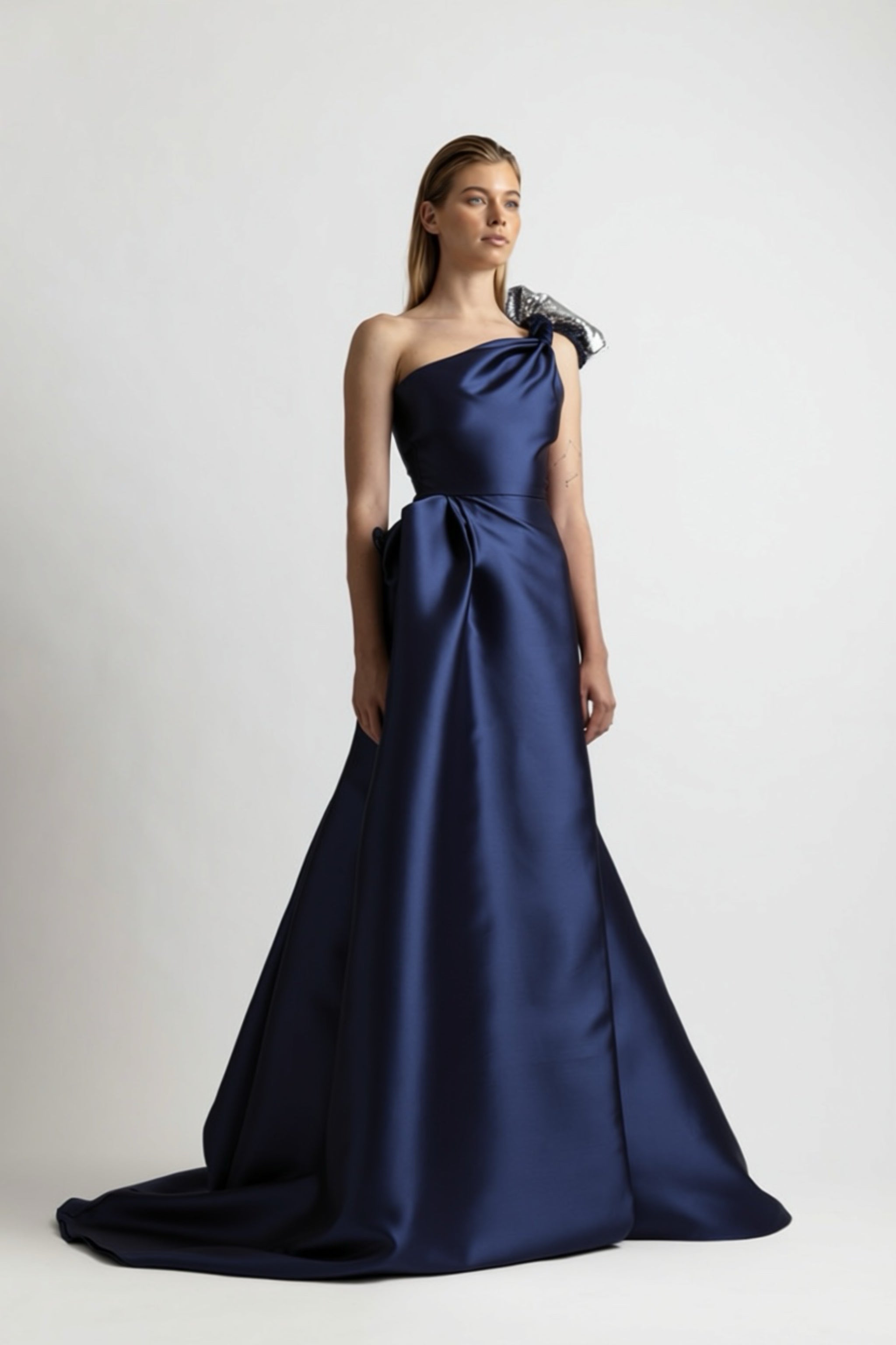 SEQUIN BOW ONE SHOULDER BALL GOWN