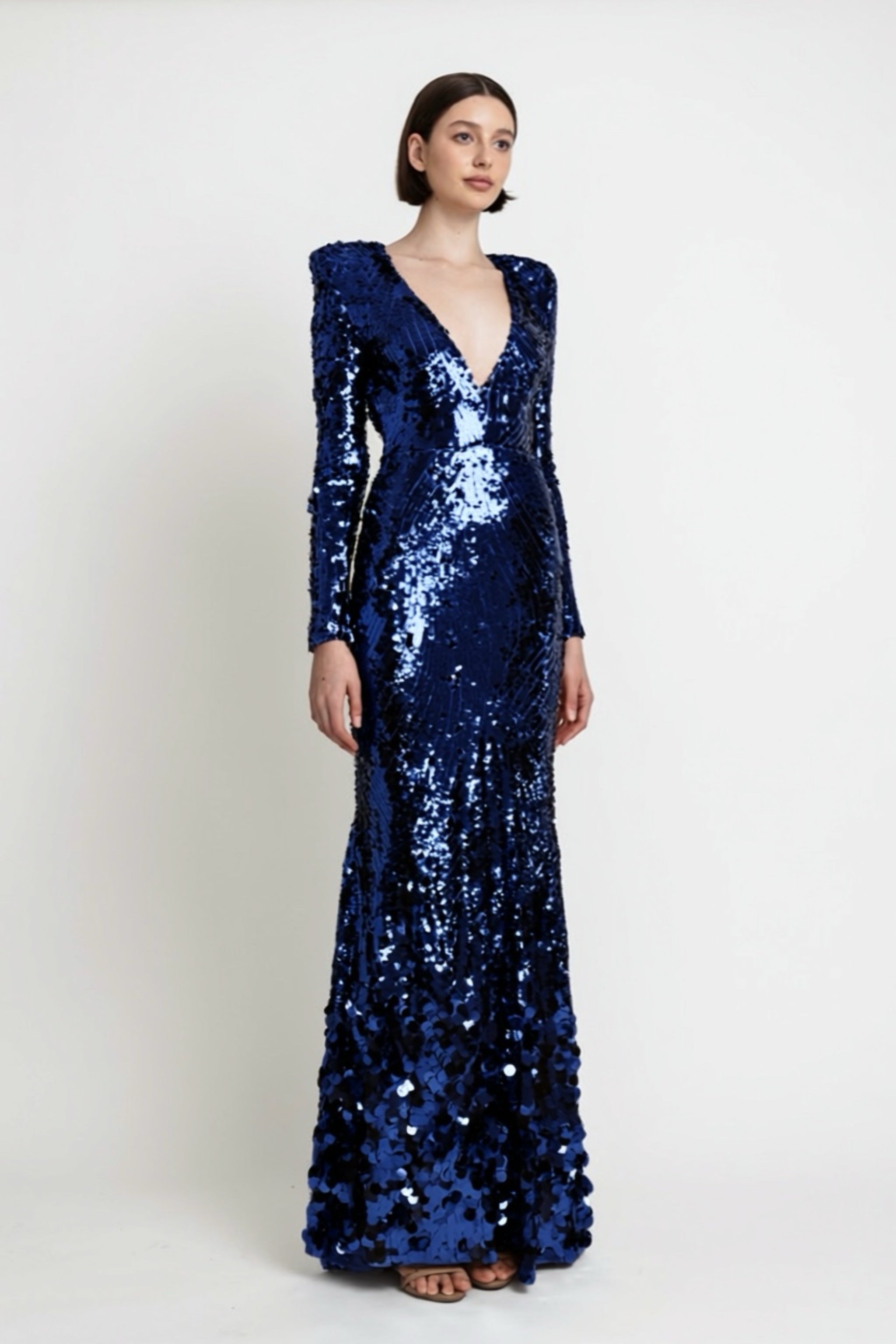 SEQUIN VNECK GOWN NAVY