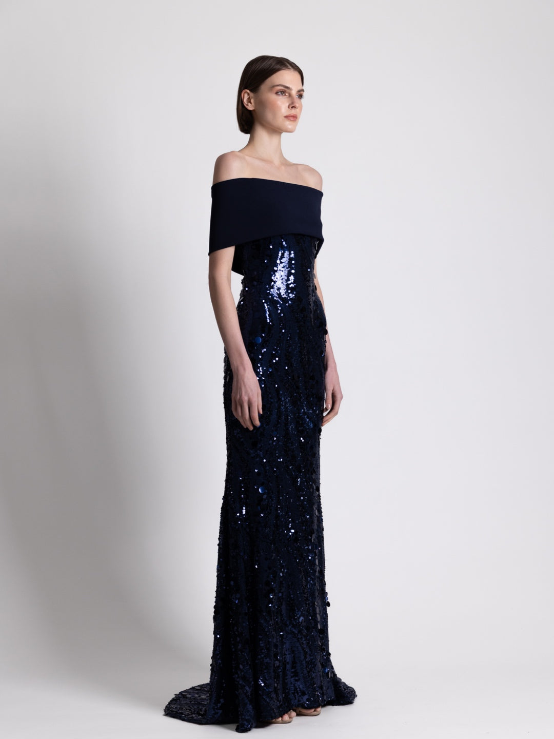 MIDNIGHT OFF SHOULDER  GOWN