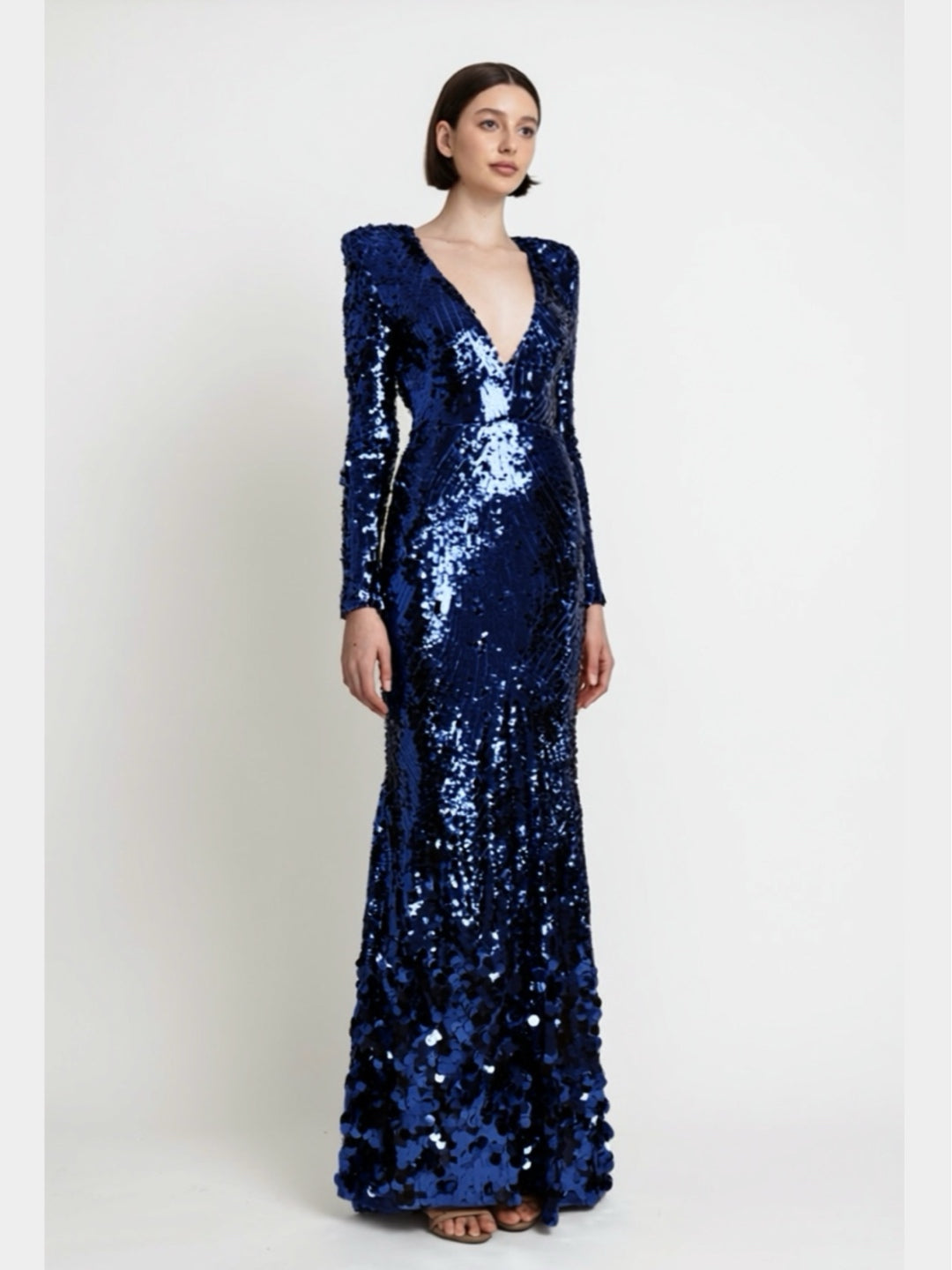 SEQUIN VNECK GOWN NAVY