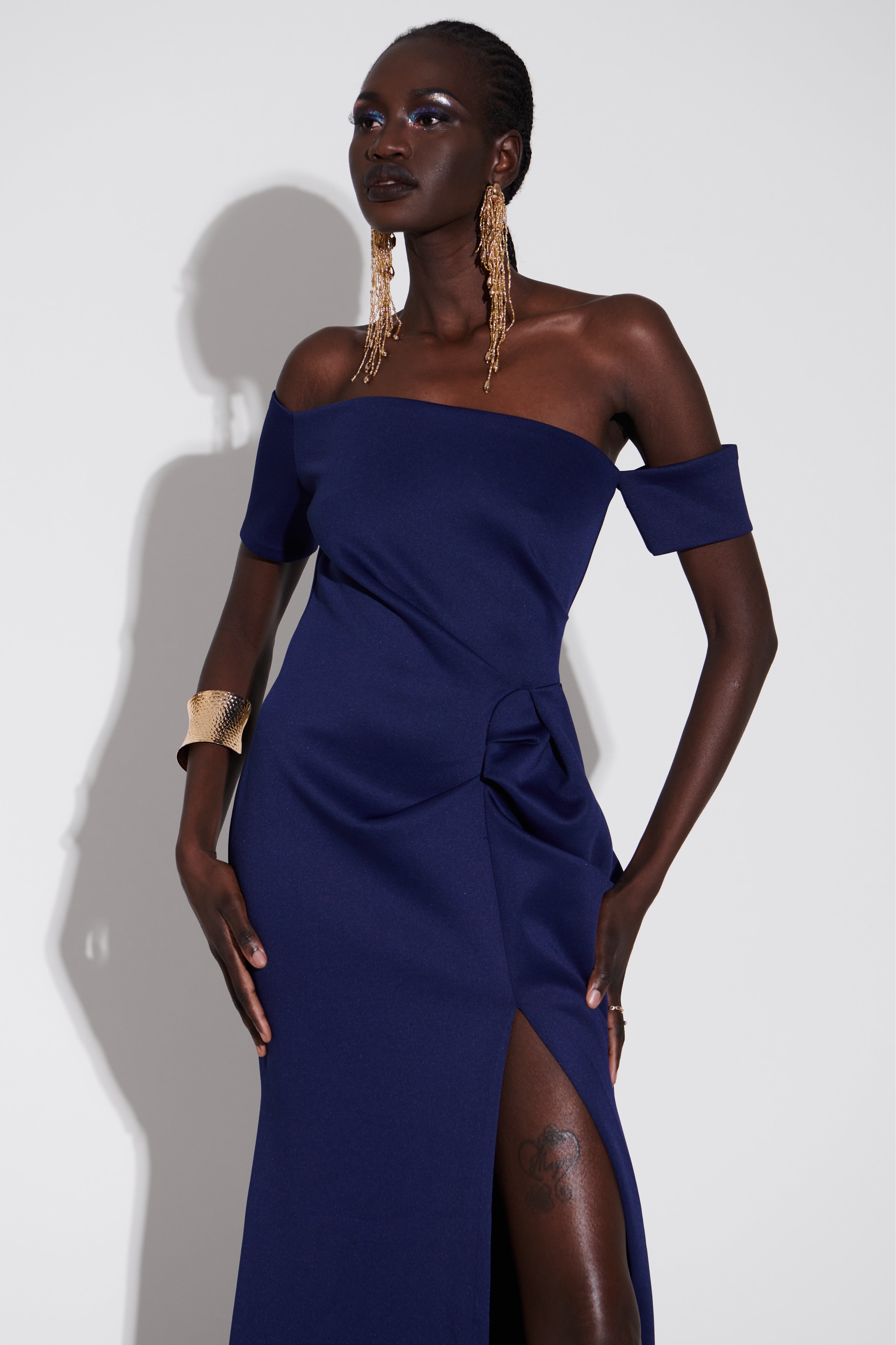NEOPRENE DRAPED GOWN NAVY