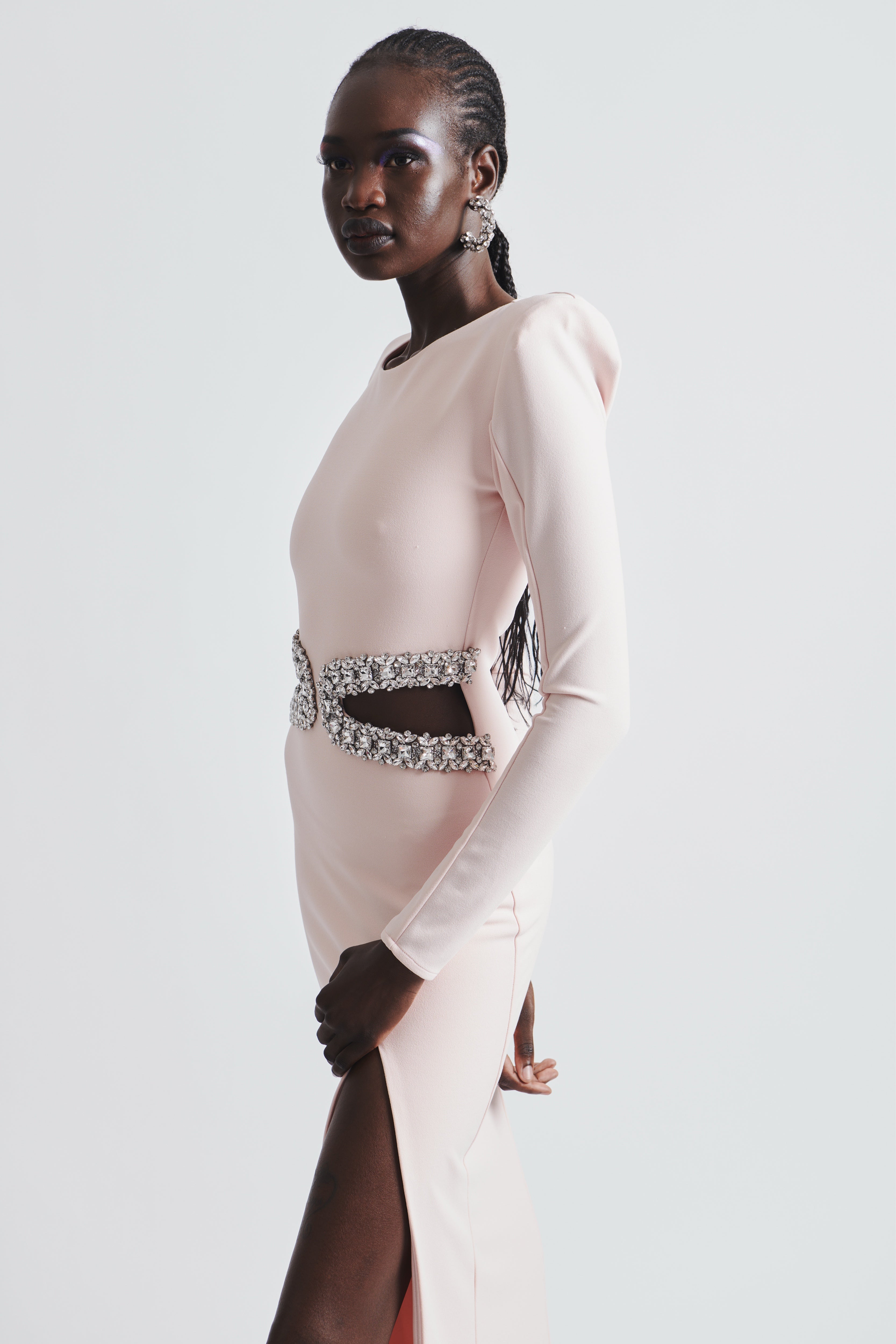 CUTOUT DIAMOND CREPE DRESS