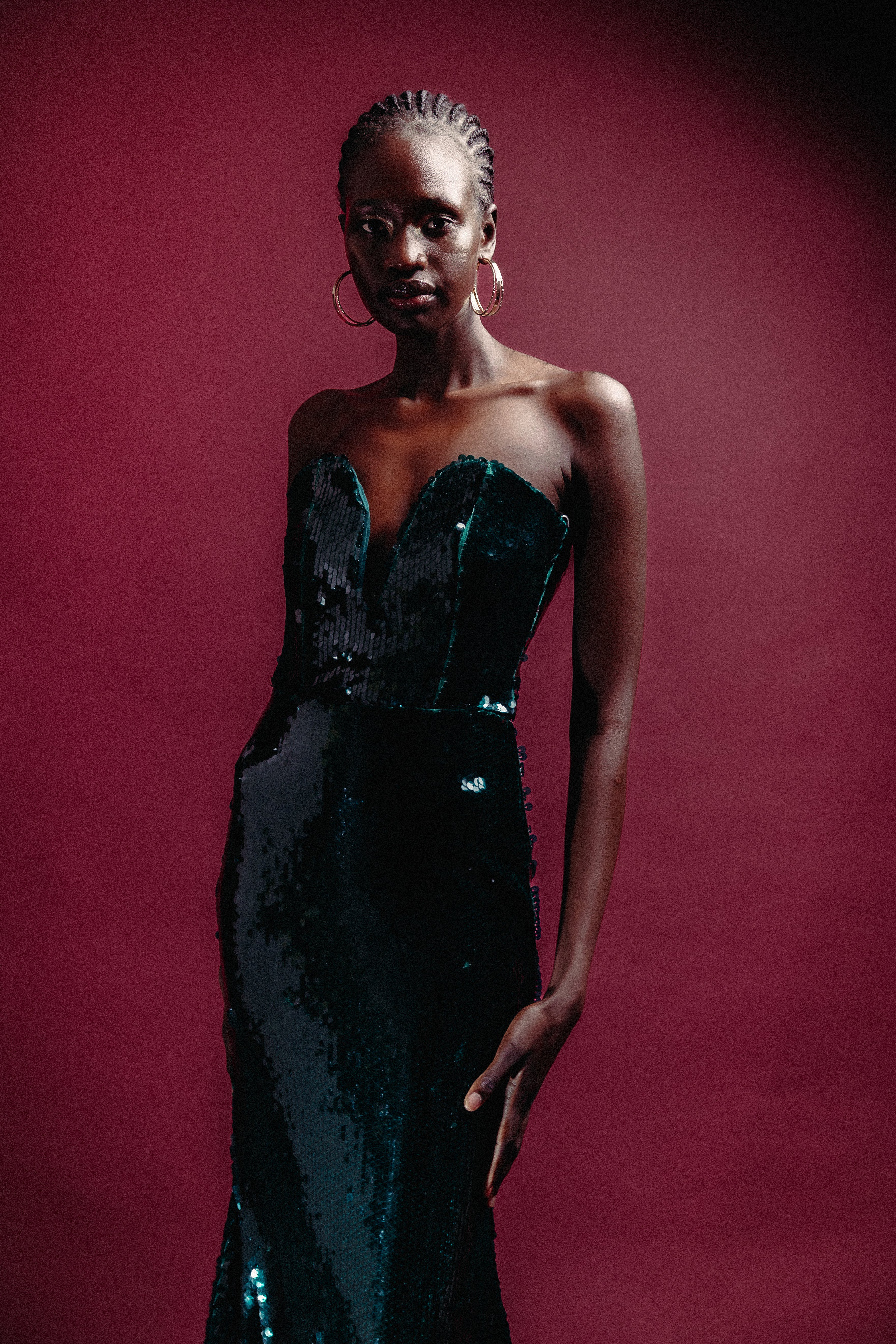 Emerald Sequin Strapless Gown