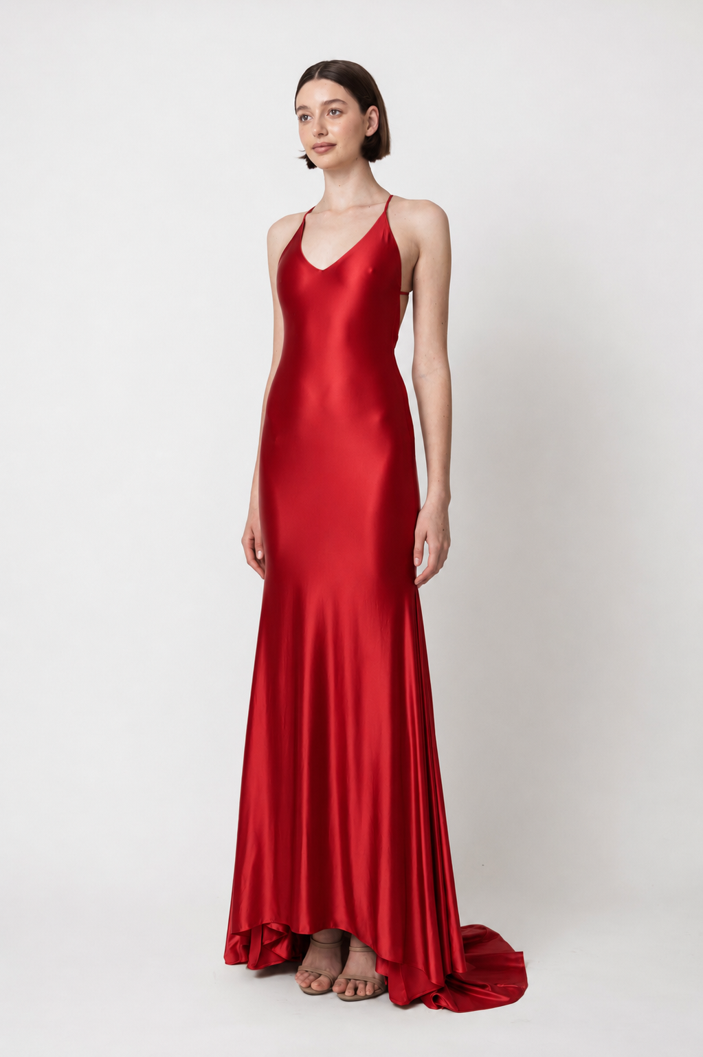 RED SATIN JERSEY  SLIP GOWN