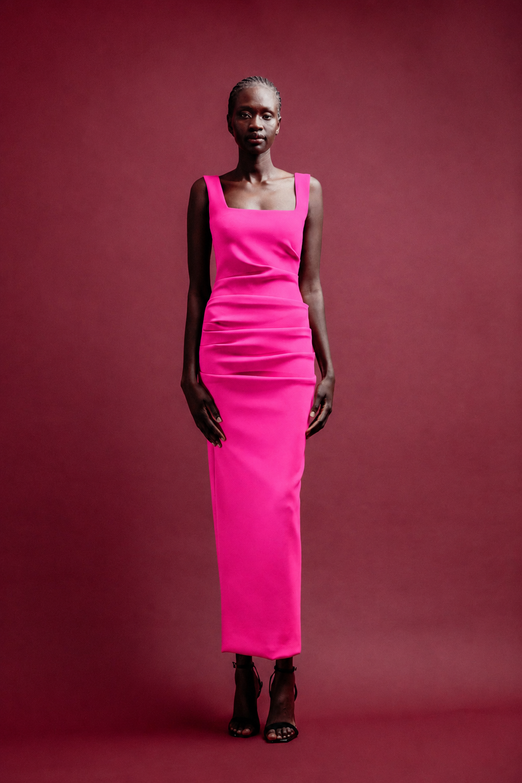 PINK SQAURE NECK DRESS