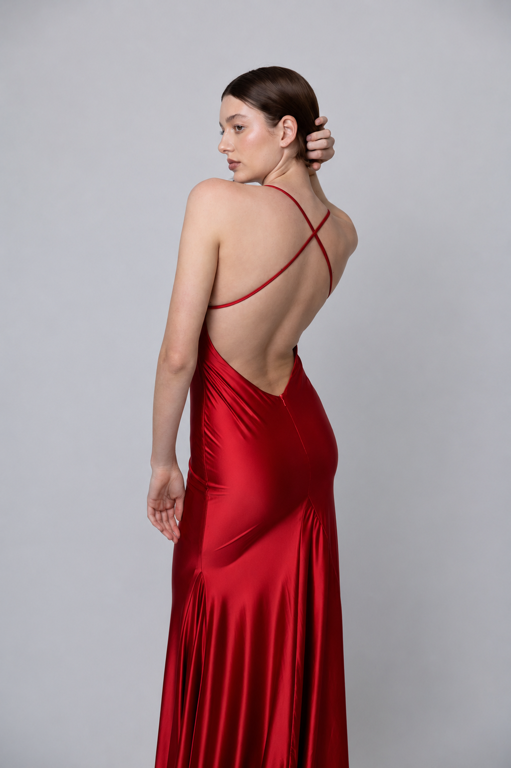 RED SATIN JERSEY  SLIP GOWN