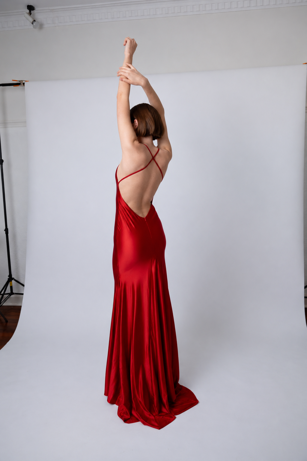 RED SATIN JERSEY  SLIP GOWN