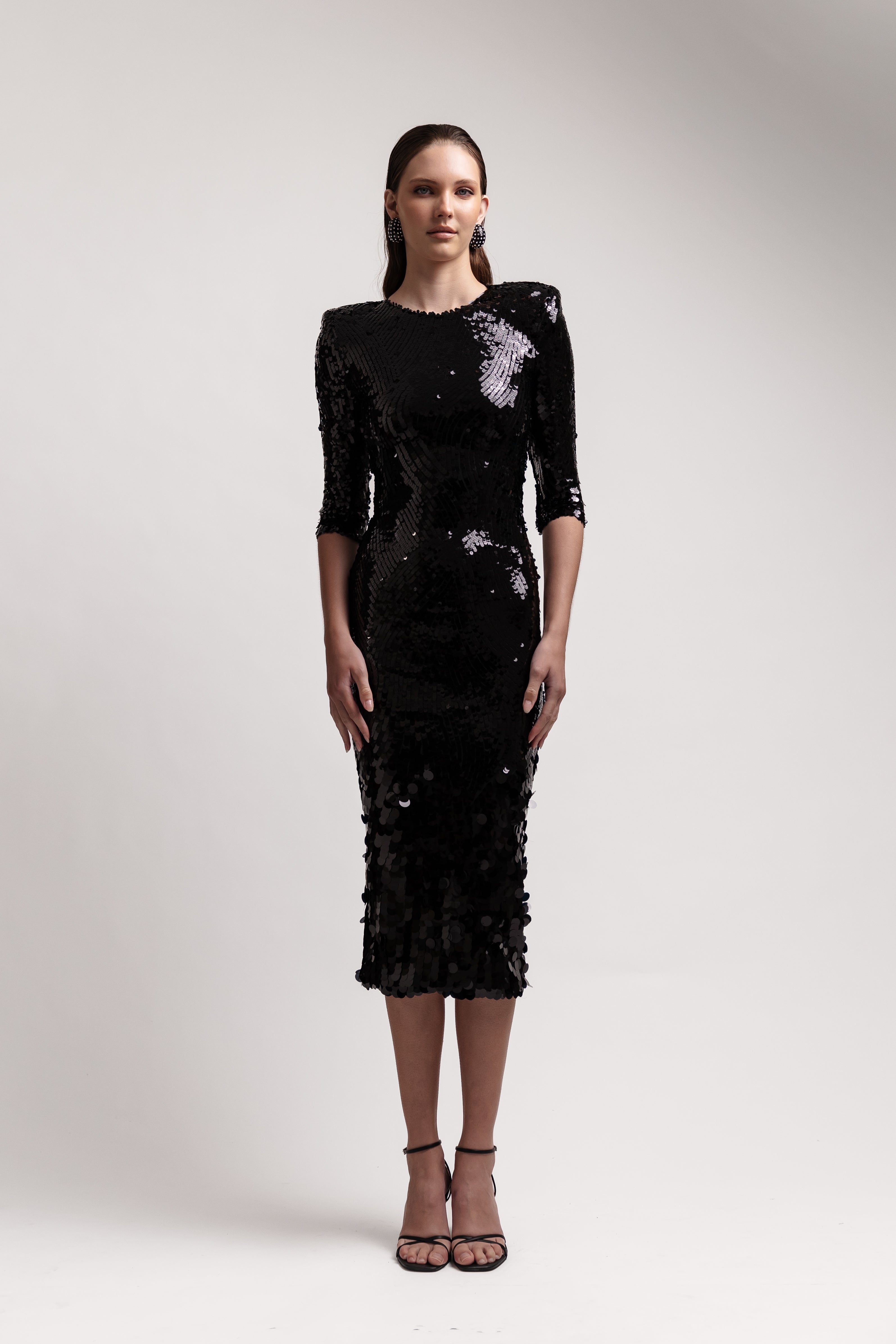 BLACK SEQUIN MIDI DRESS