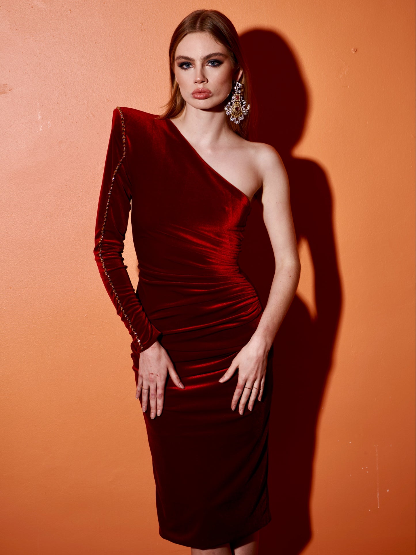 Ruby Velvet One Shoulder Dress I Meraki Official