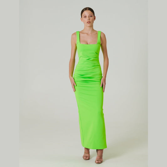 Green Square Neck Maxi Dress