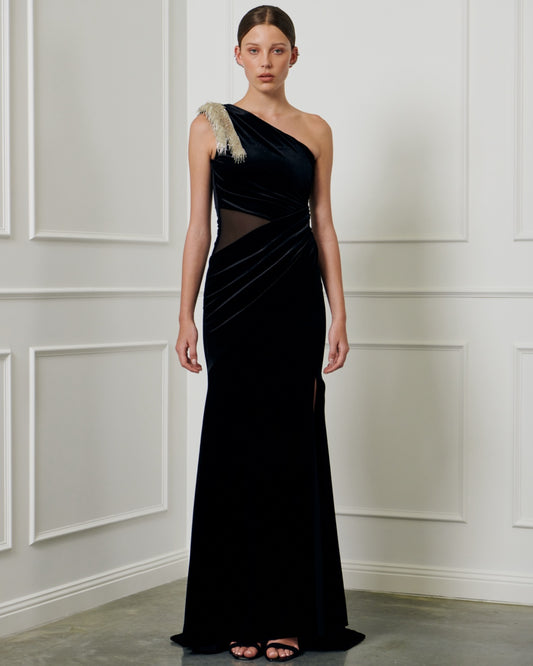 Urchin Beaded One Shoulder Gown