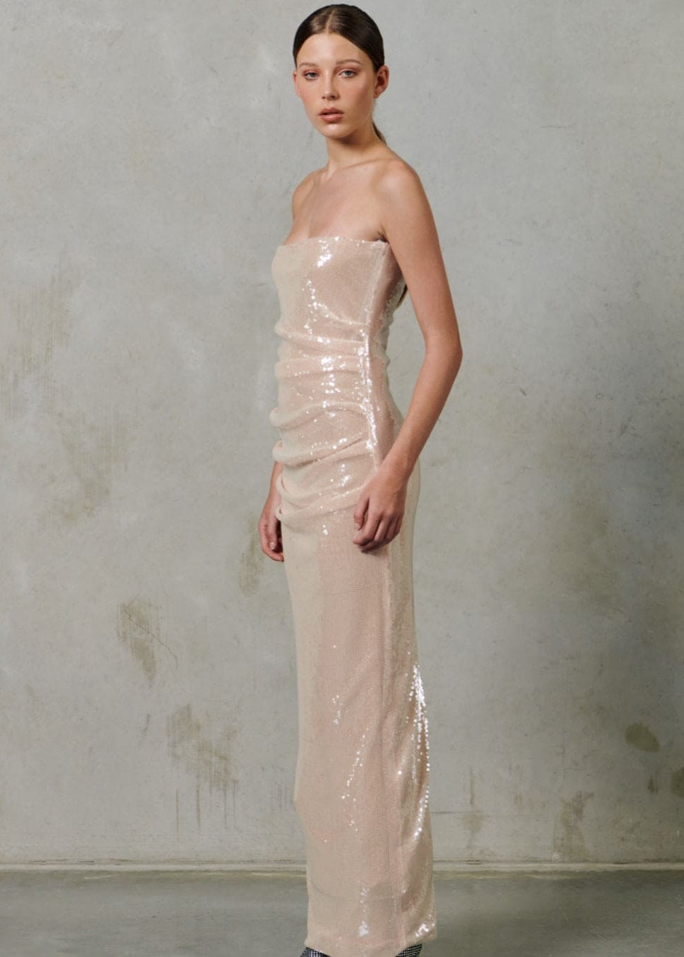 SEQUIN STRAPLESS DRESS