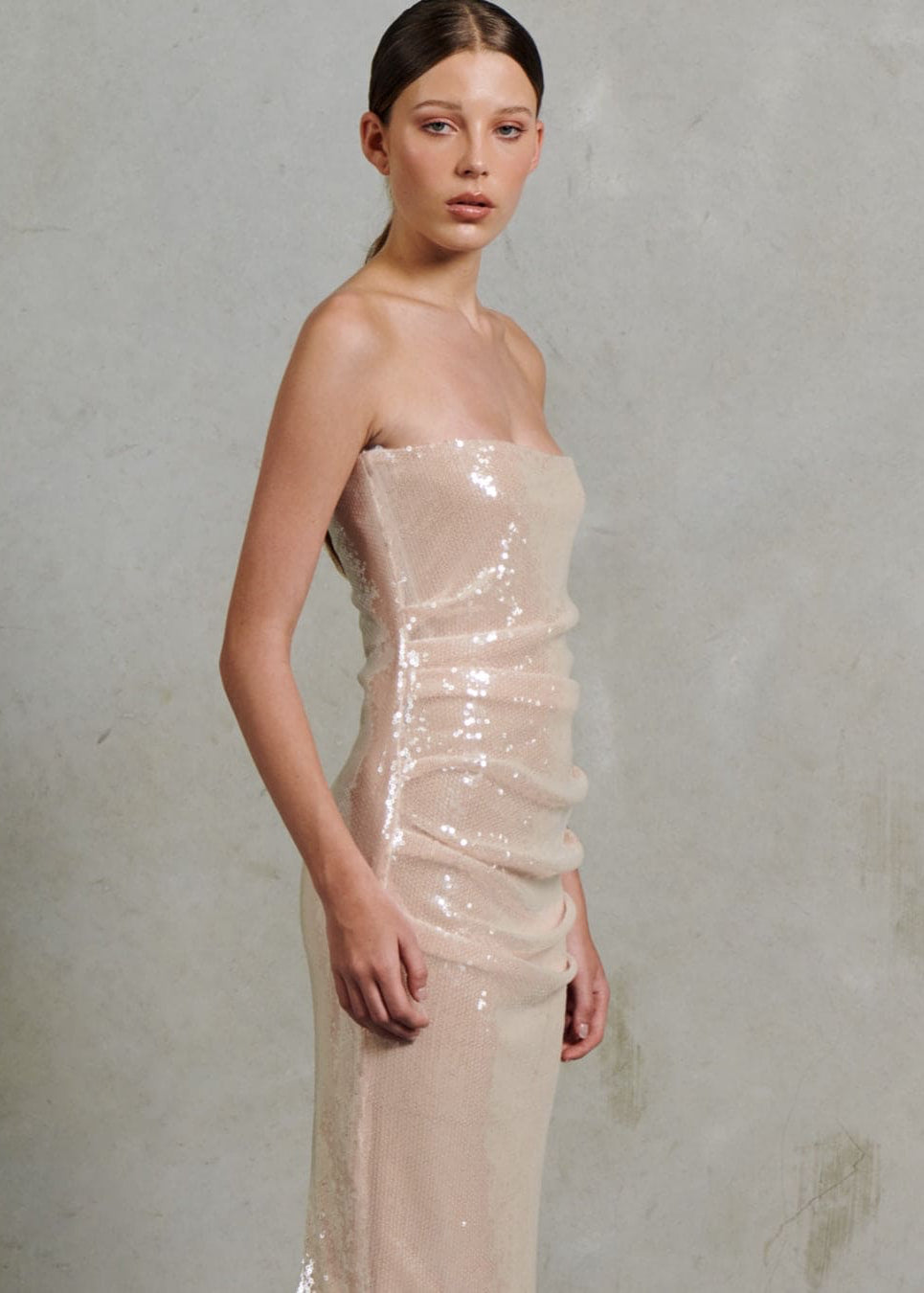 SEQUIN STRAPLESS DRESS