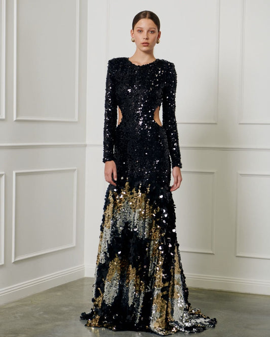 Confetti Sequin Cutaway Gown