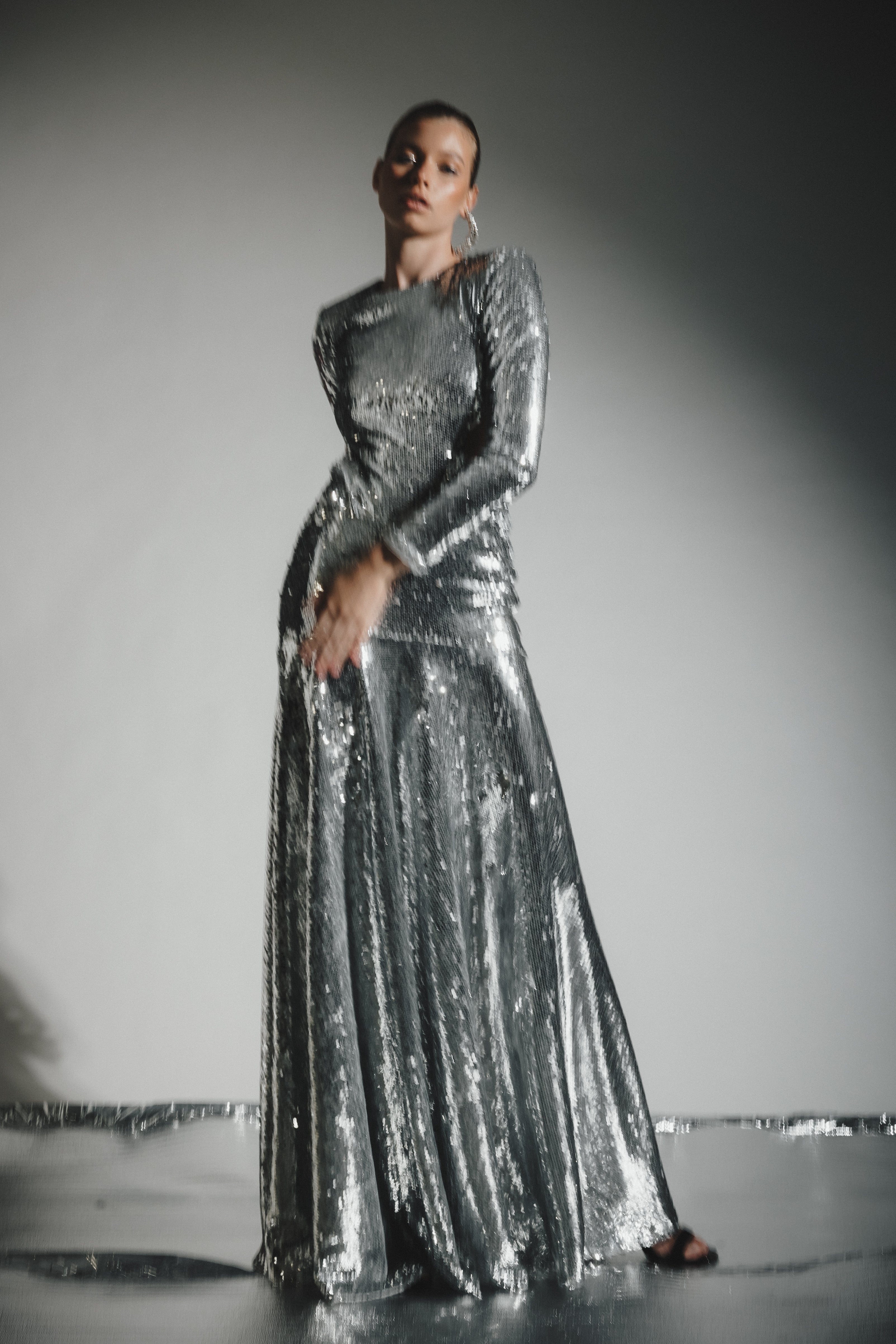 SILVER SEQUIN CUTOUT  DRESS