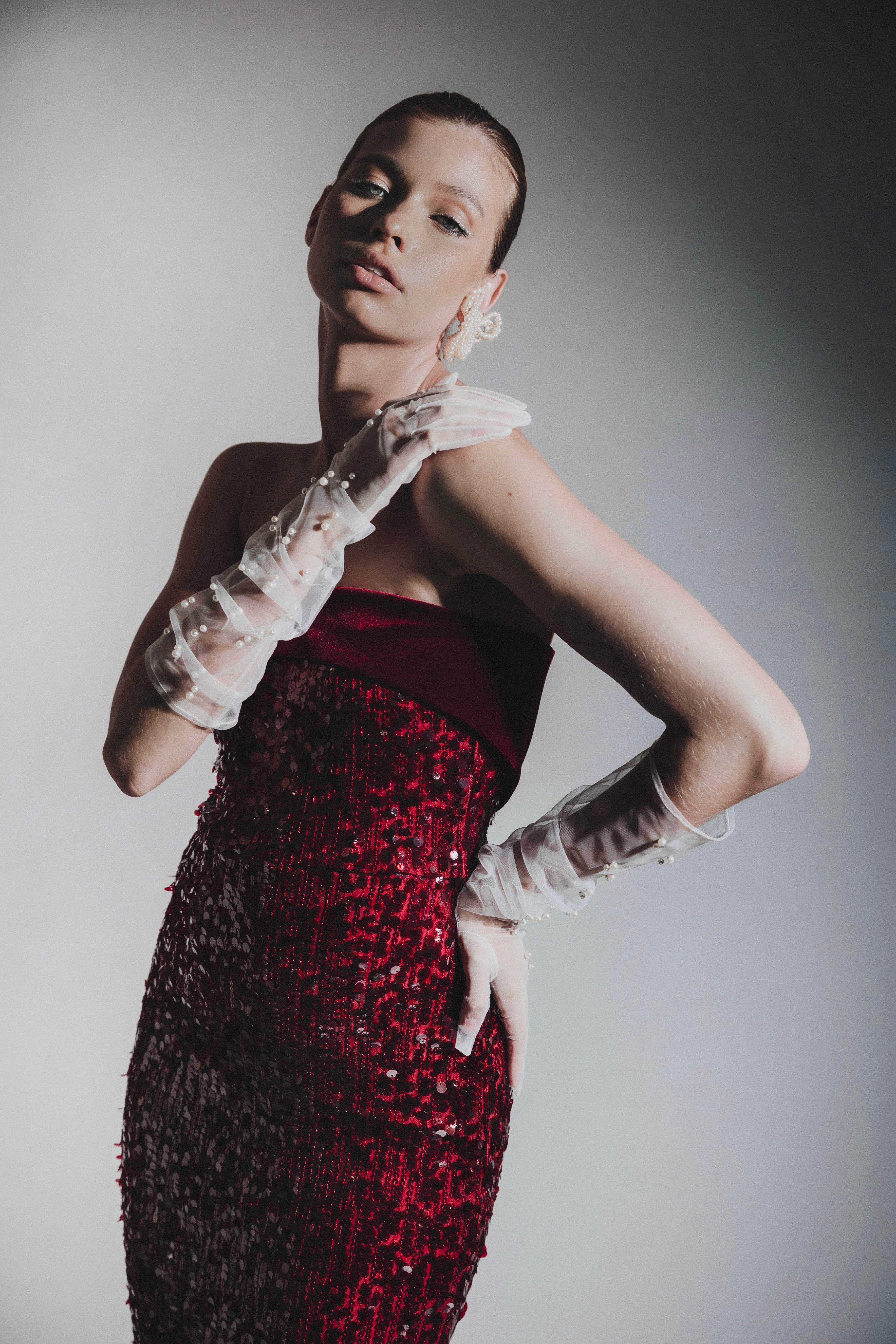 RUBY SEQUIN VELVET STRAPLESS DRESS