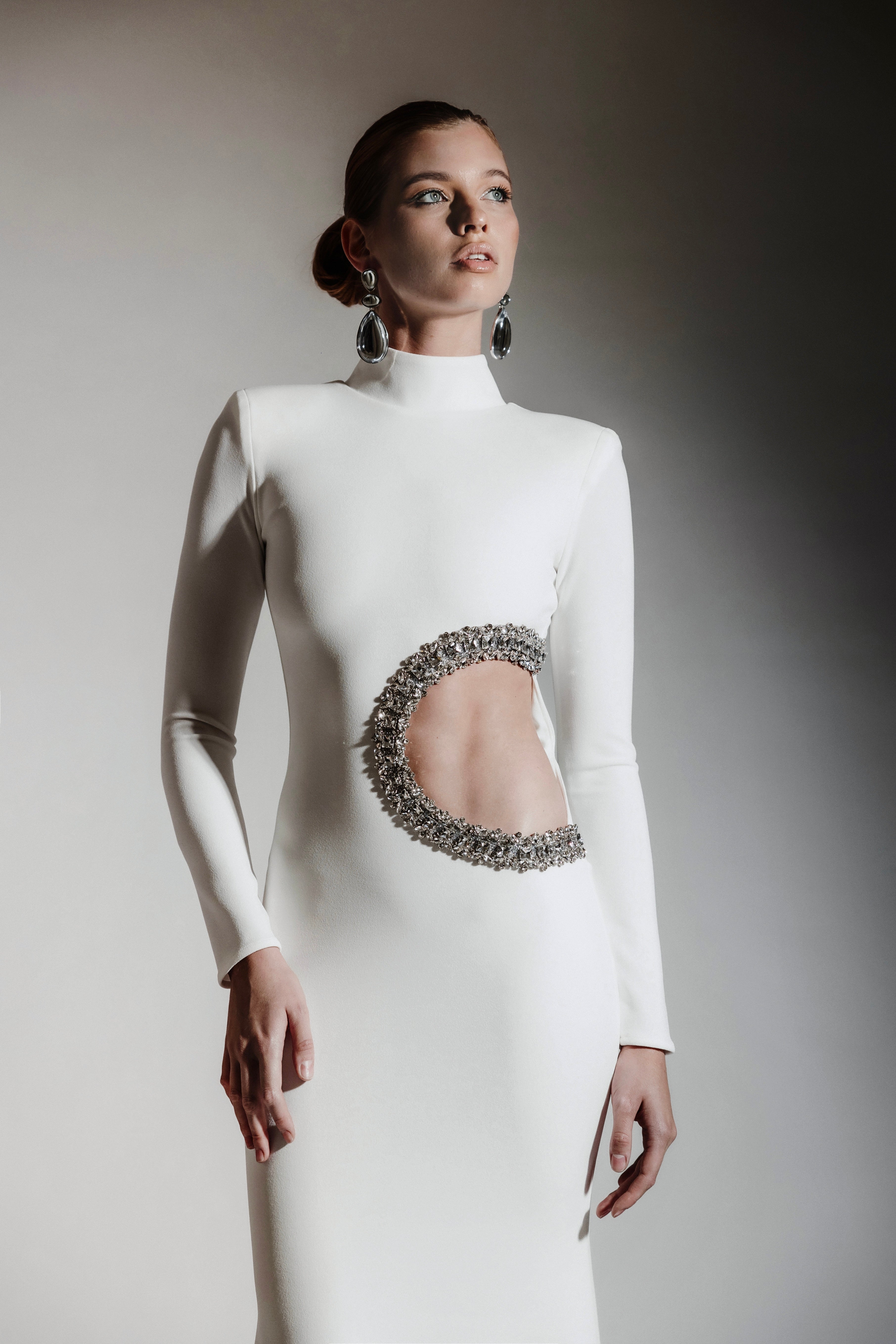 CUTOUT DIAMOND CREPE GOWN