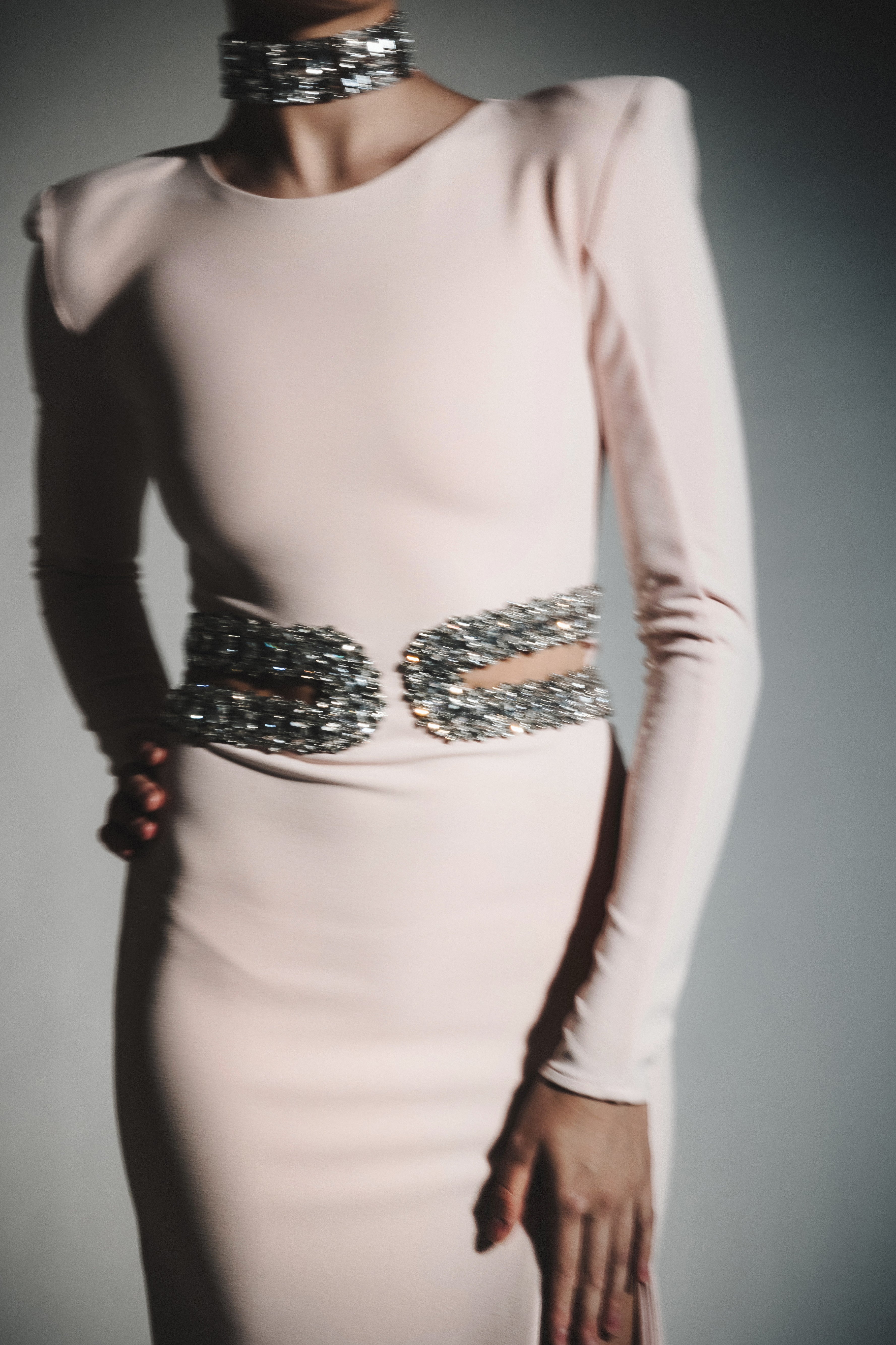 CUTOUT DIAMOND CREPE DRESS