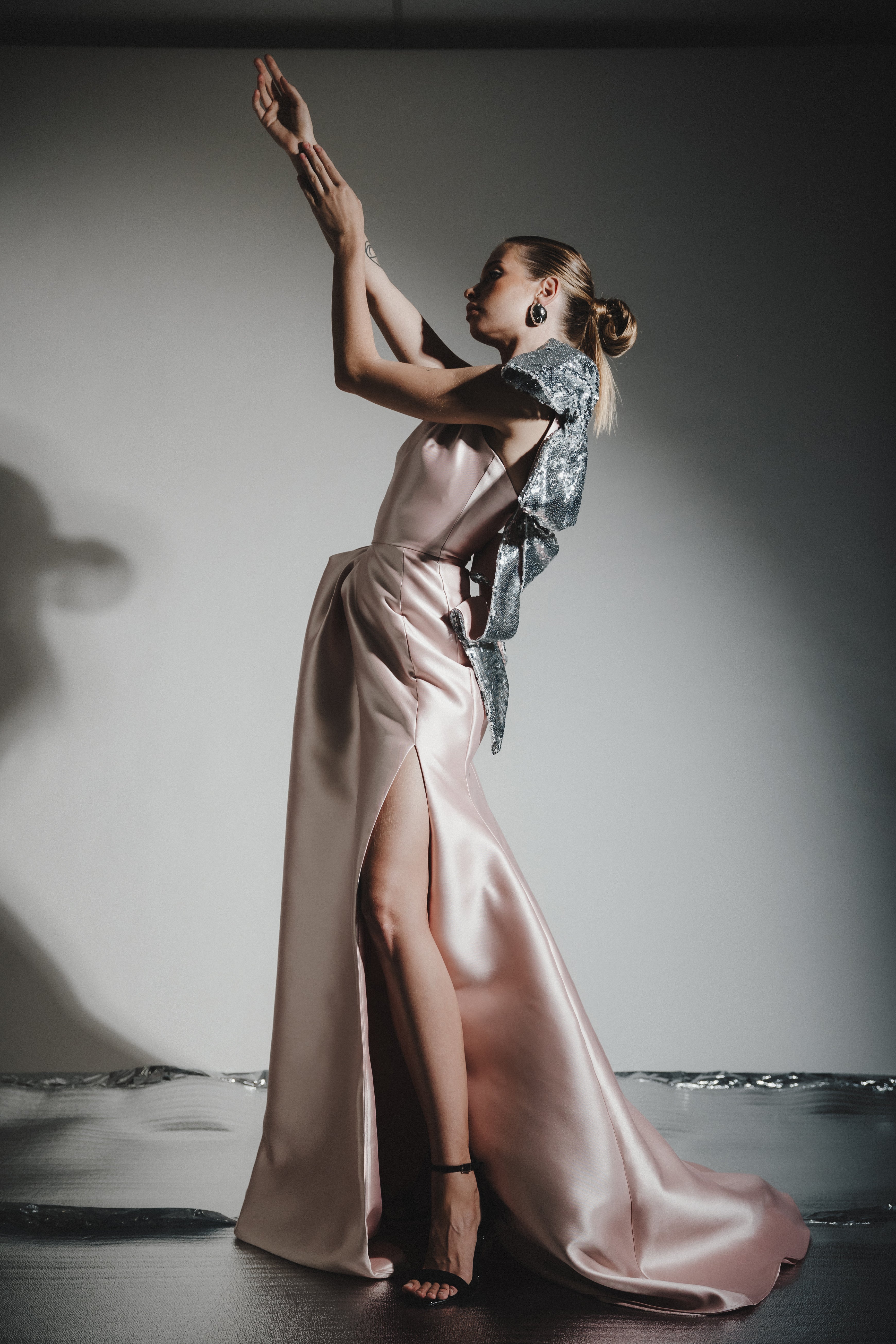 SEQUIN BOW ONE SHOULDER BALL GOWN