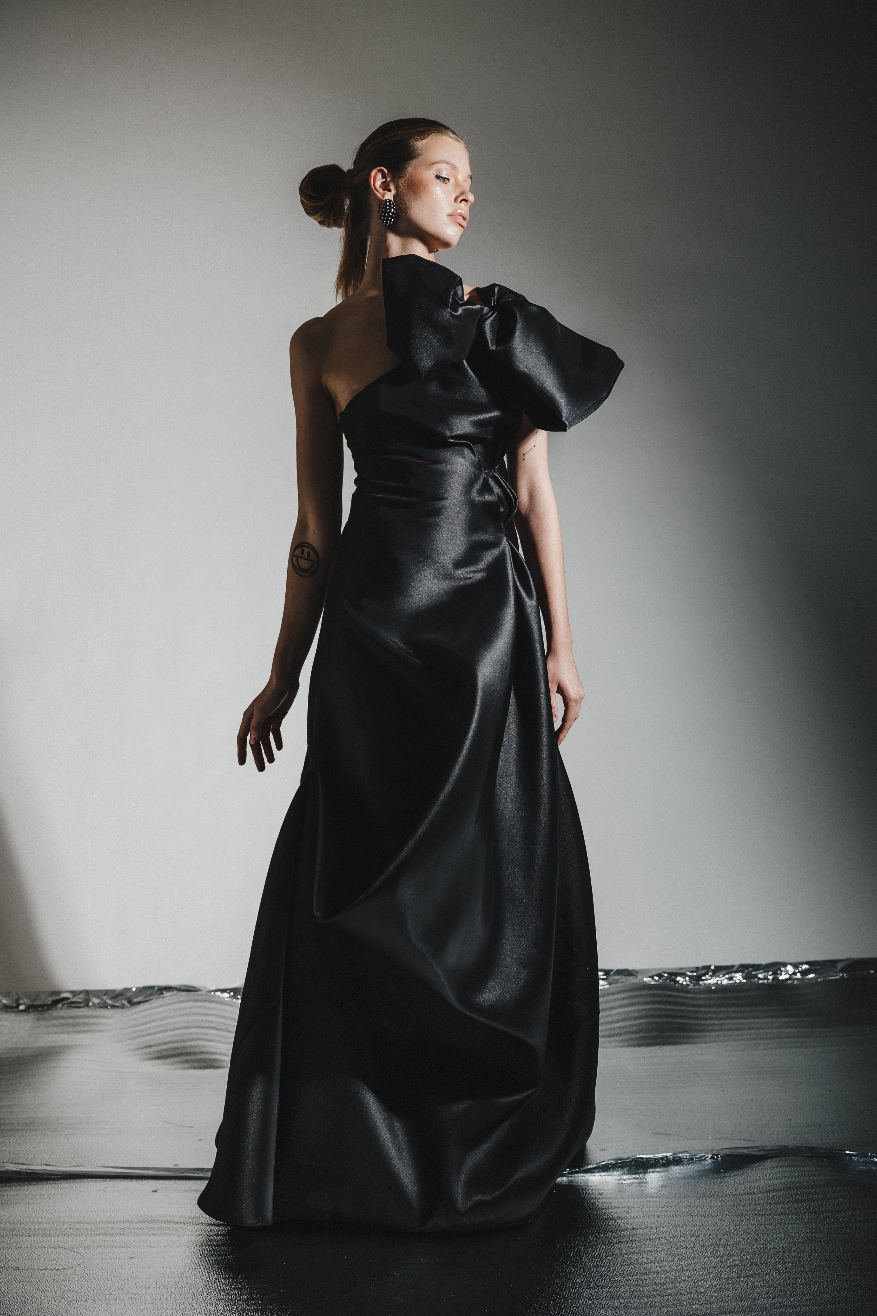 ONE SHOULDER DRAPED  BALL GOWN