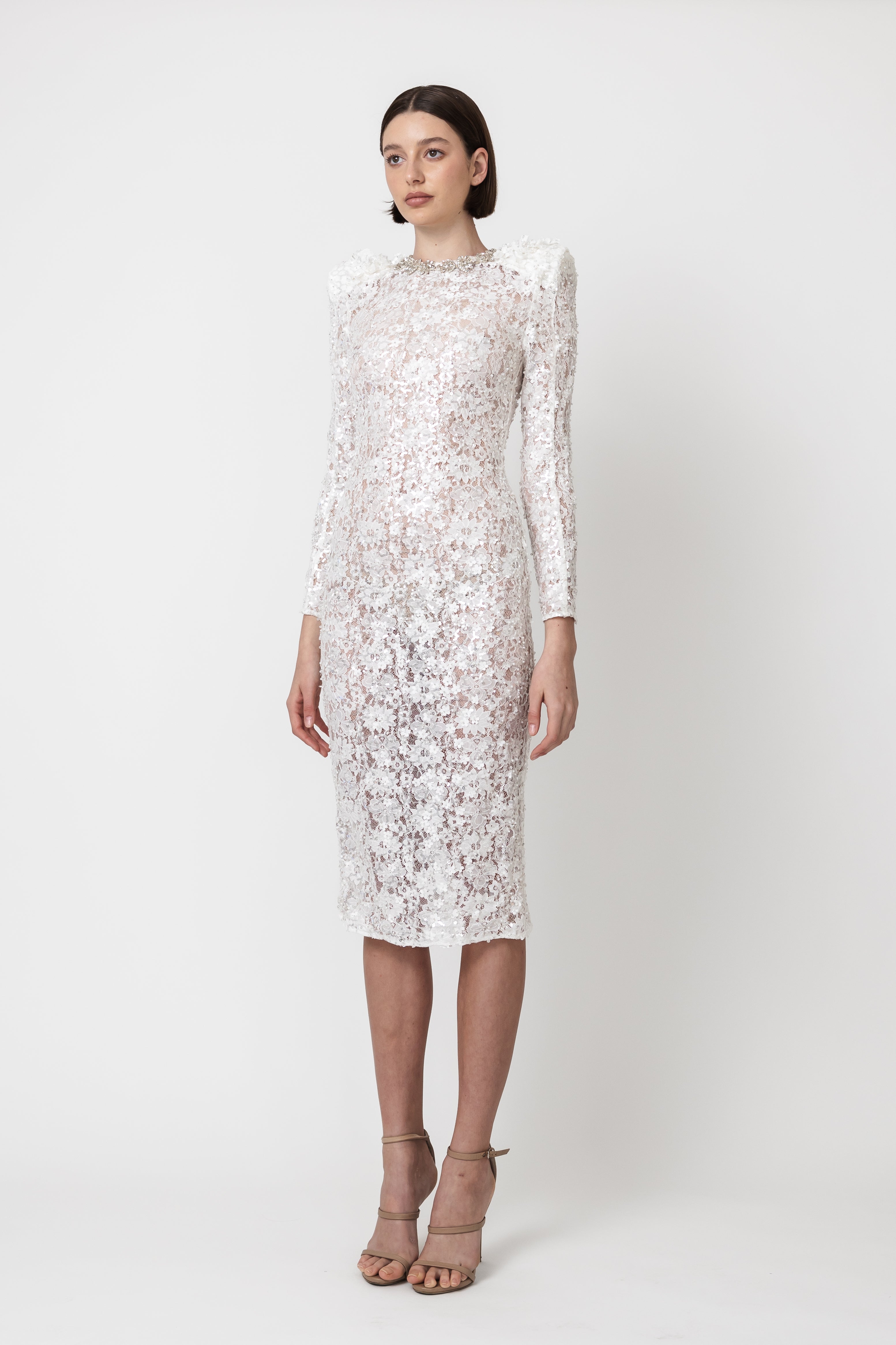 WHITE  LACE MIDI DRESS