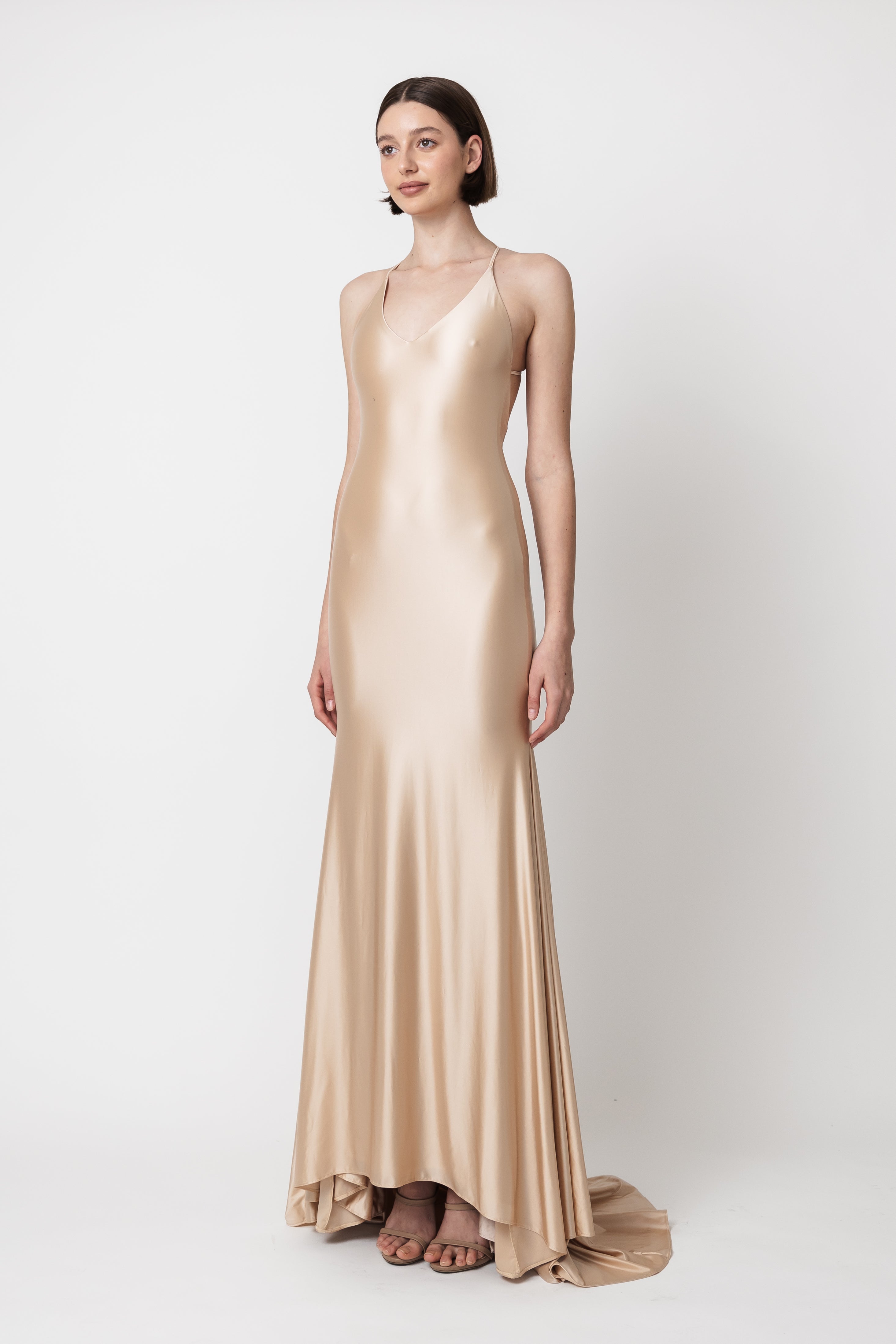 NUDE SATIN JERSEY  SLIP GOWN