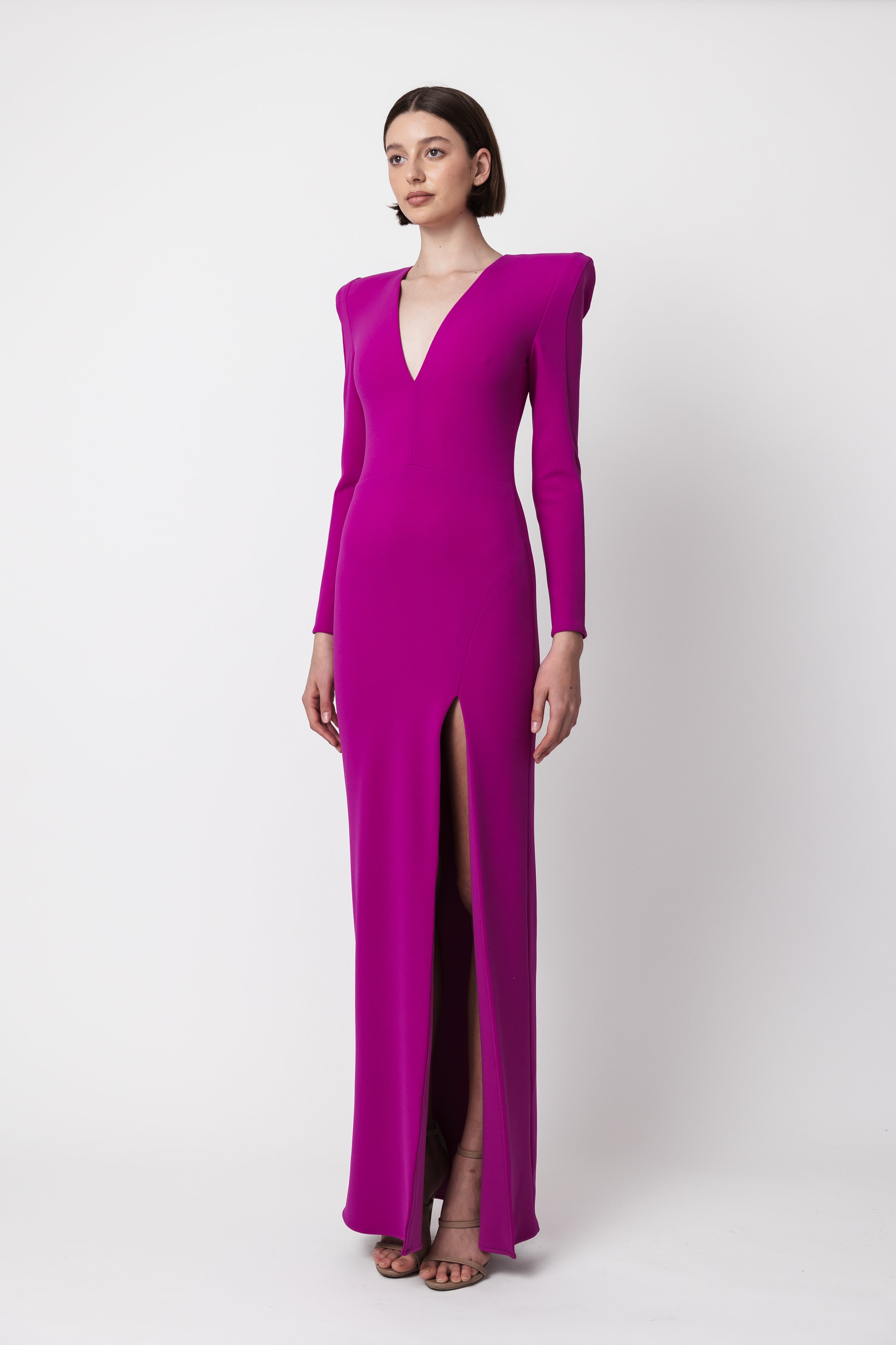 VNECK CREPE DRESS MAGENTA