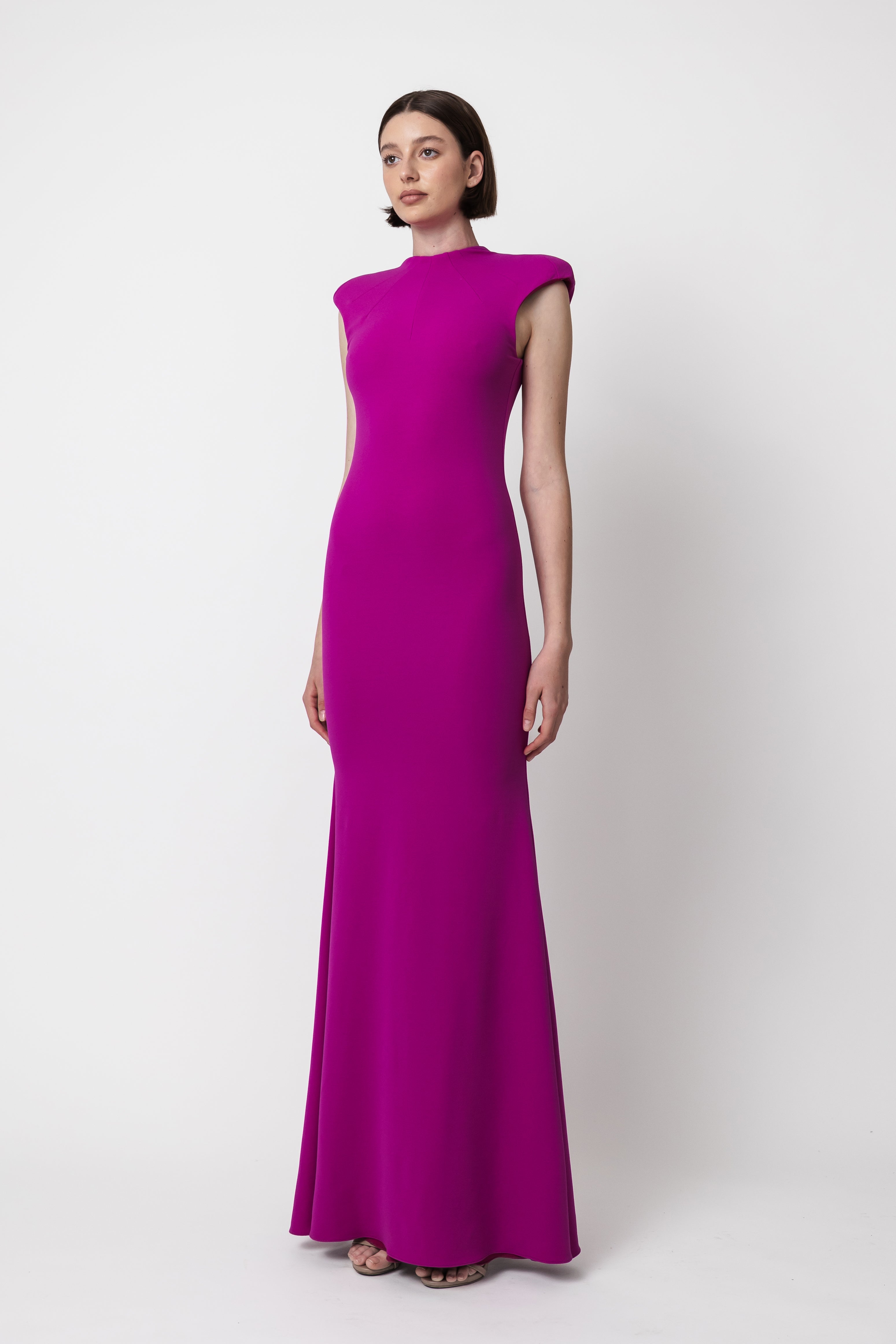 MAGENTA CREPE CAP SLEEVE  DRESS