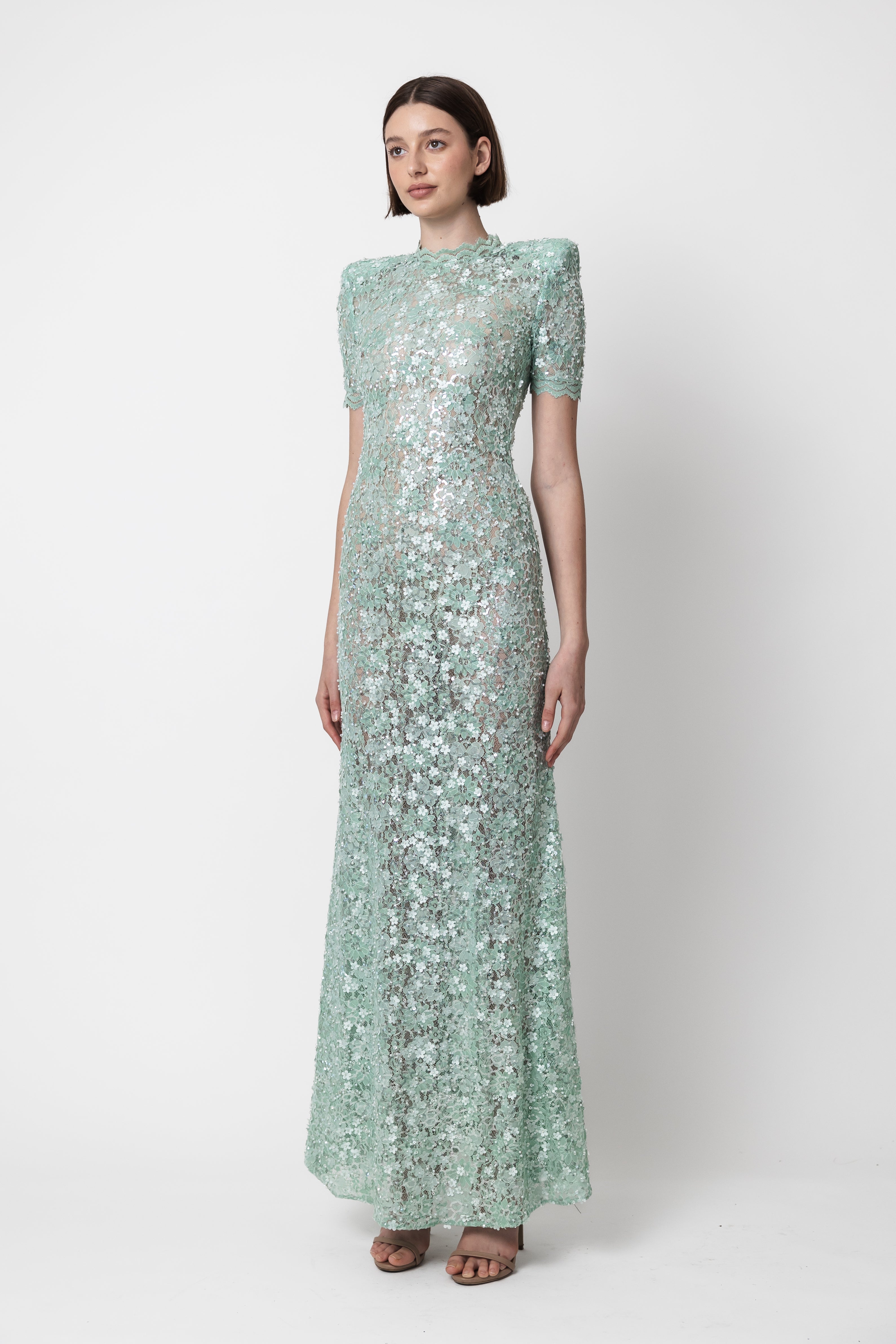 MINT LACE CAP SLEEVE DRESS