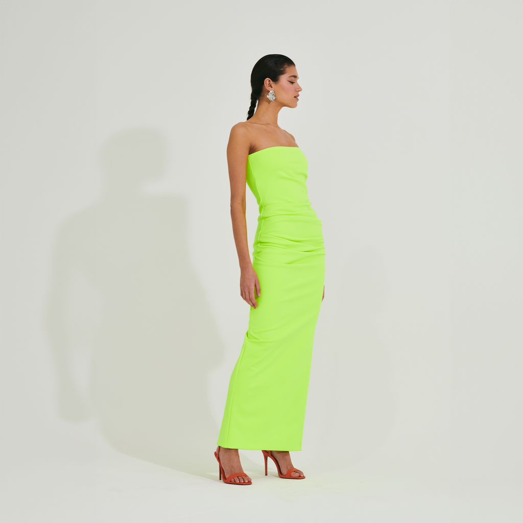 Neon Lime Strapless Maxi Dress