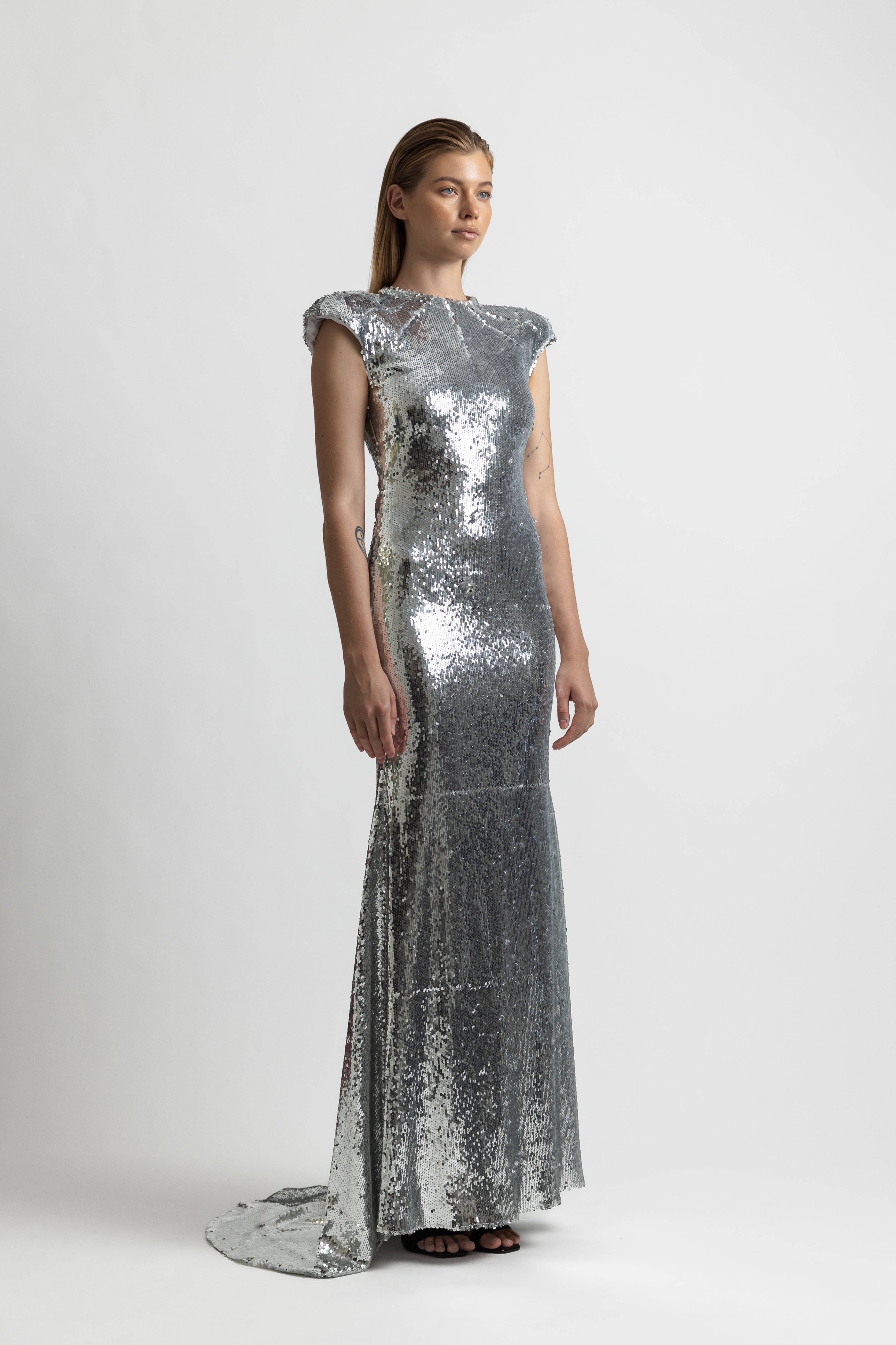 SILVER SEQUIN  CAP SLEEVE  DRESS