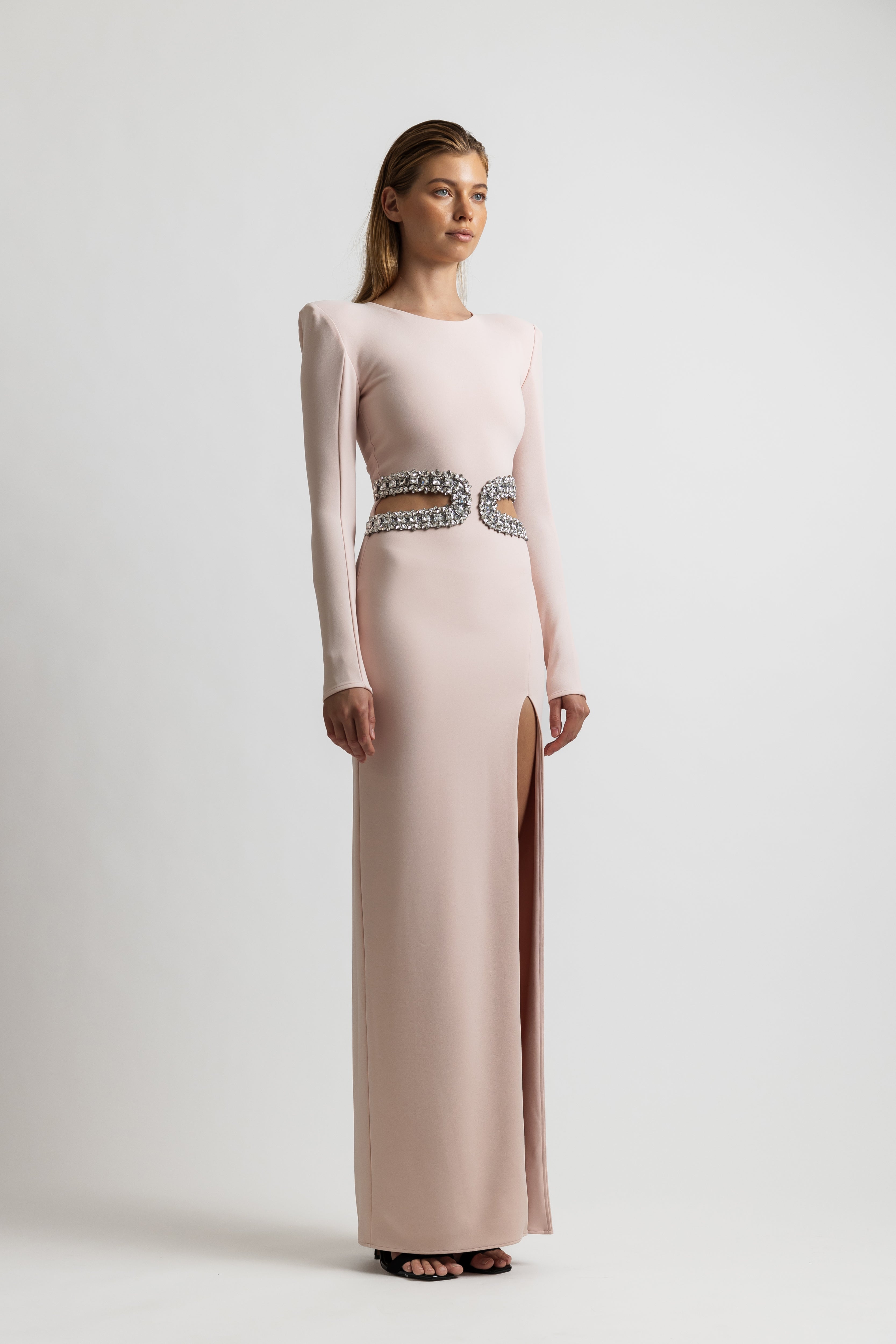 CUTOUT DIAMOND CREPE DRESS